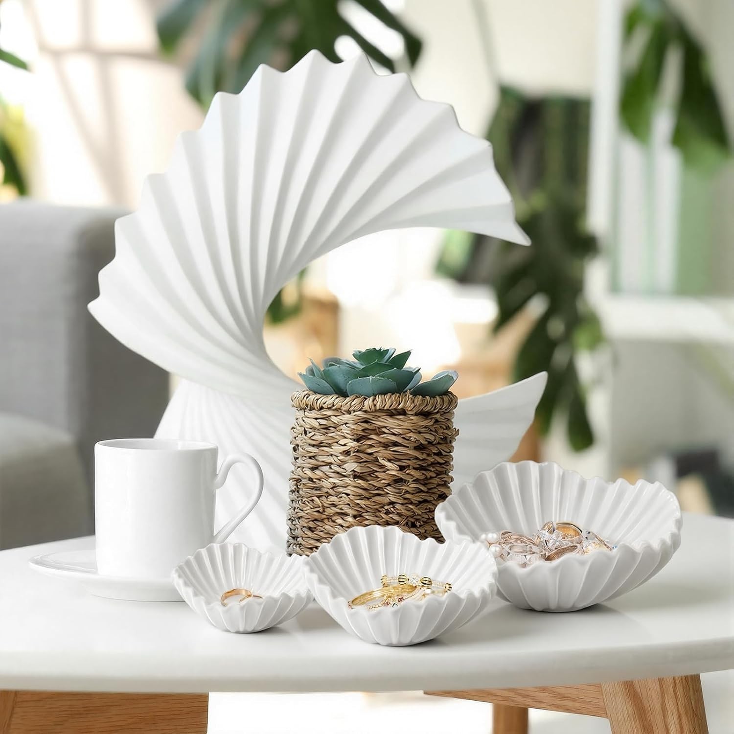 Stylish 3-Pc Ceramic Ruffle Bowl Set – Decorative Centerpiece for Any Occasion