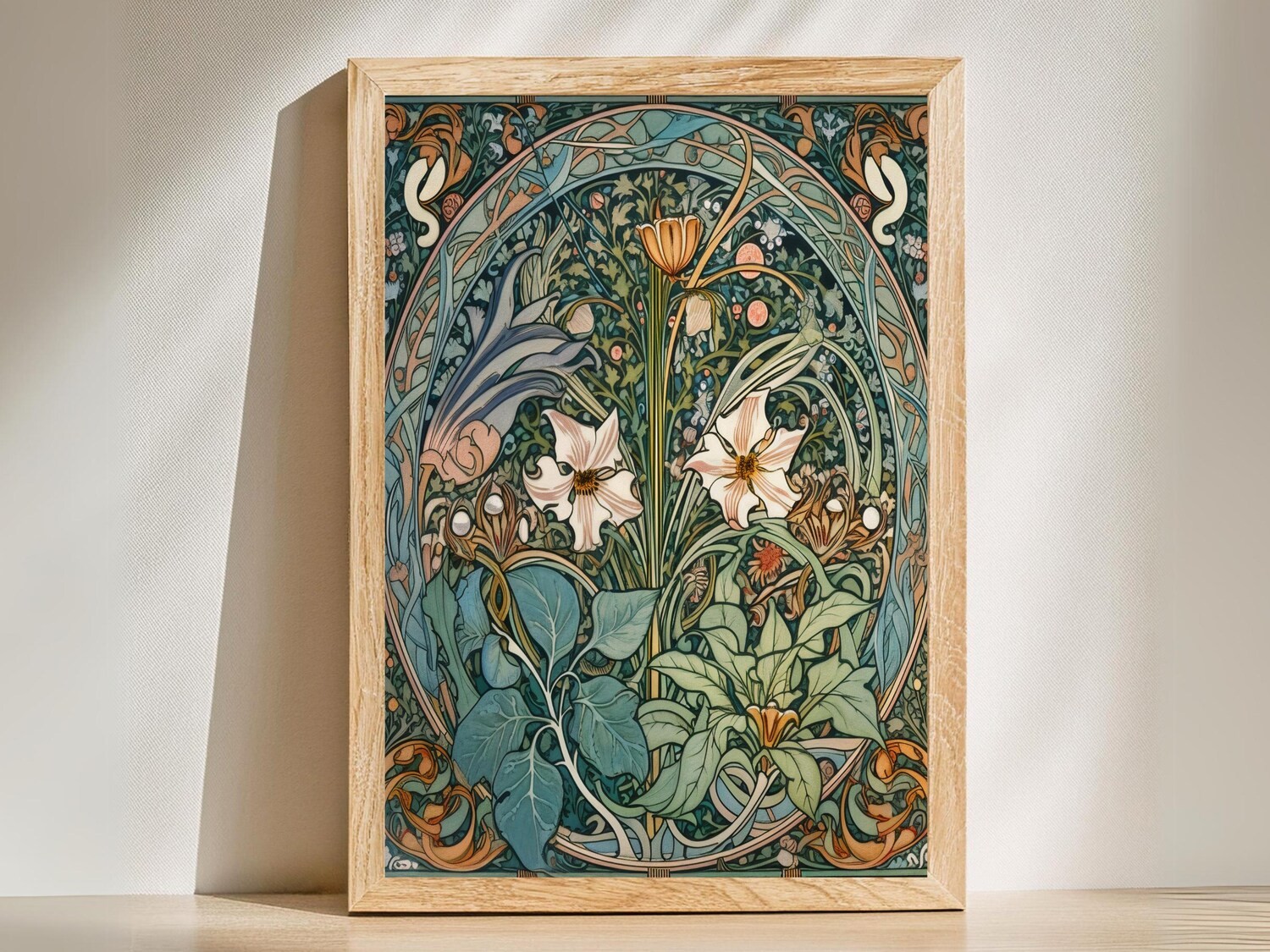 Art Nouveau Floral Wall Art Print, Vintage Botanical Poster Decor