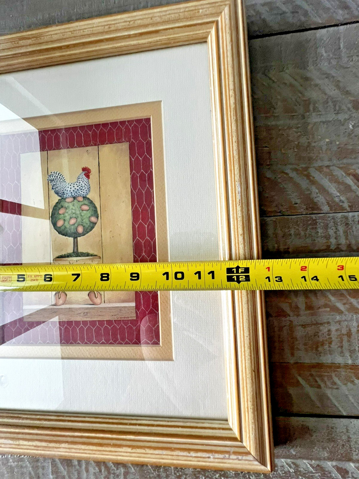 James Wiens Framed Chicken Topiary Print Farmhouse Country Wall Art 12X15 Signed