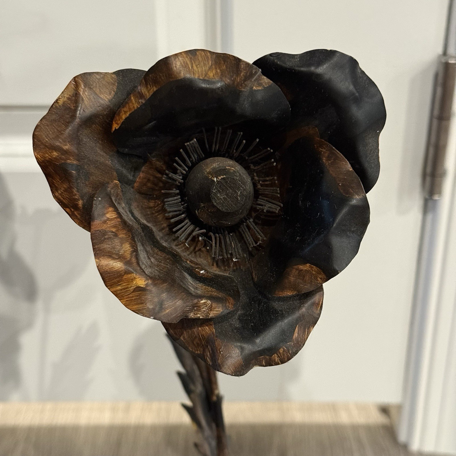 Farmhouse Rustic Metal Flowers Art Decor Sculpture Set Noontidings USA Wood Base