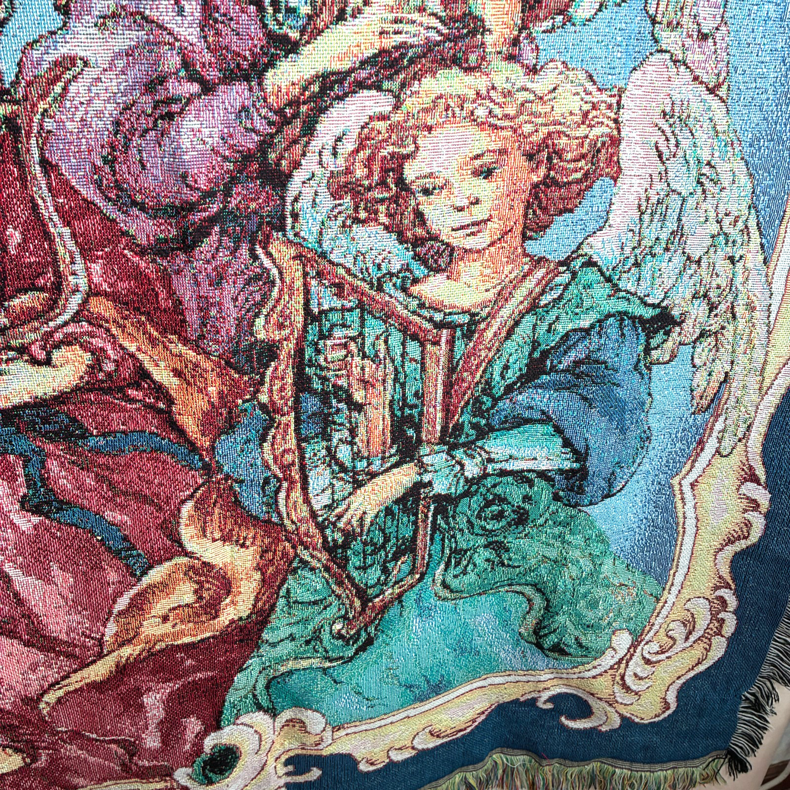 Tapestry Throw Blanket Angels Playing Musical Instruments 47.5&Prime; x 52.5&Prime; Fringed