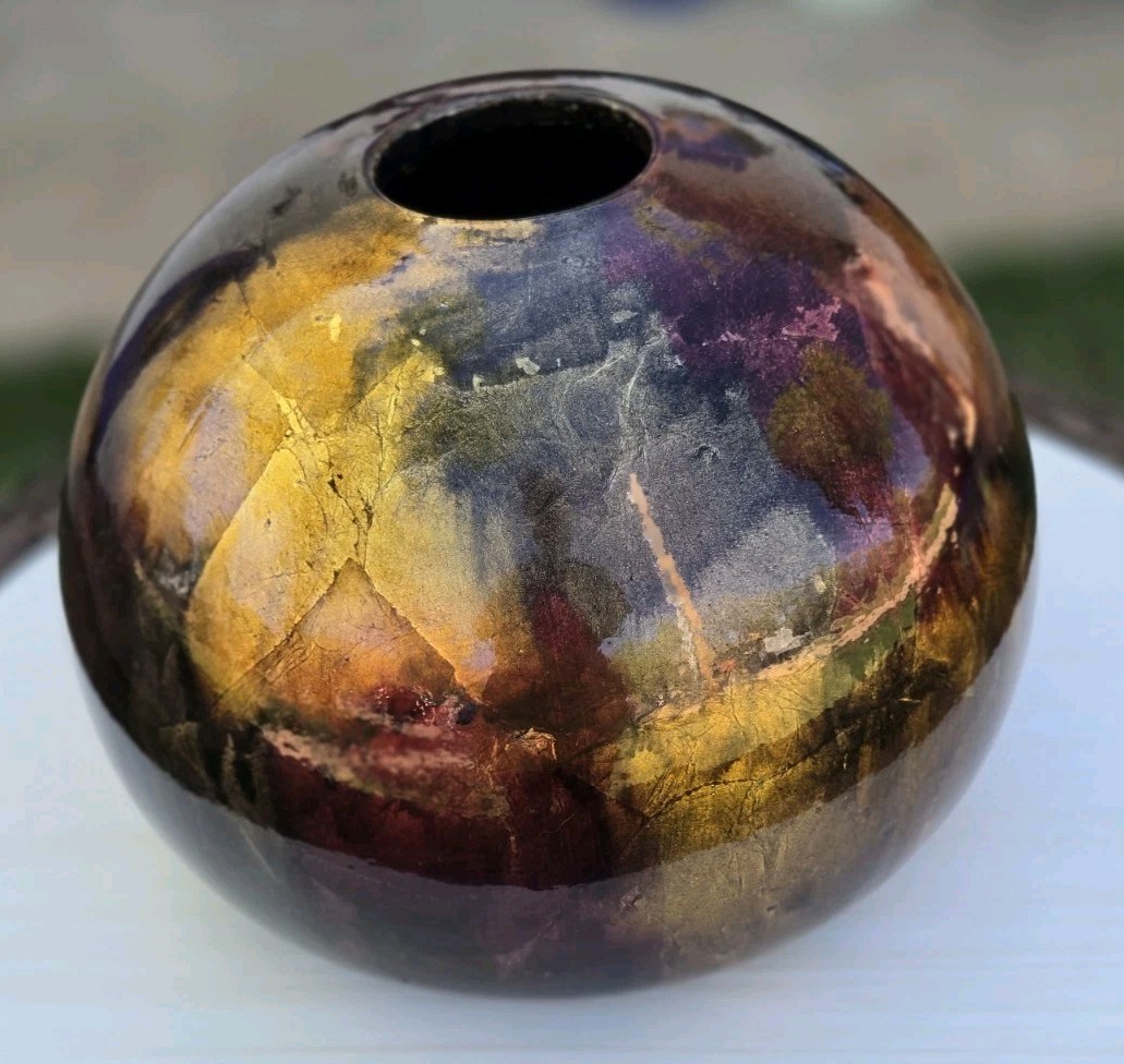 Foiled And Lacquered Round Globe Vase Decor Reds Copper & Gold