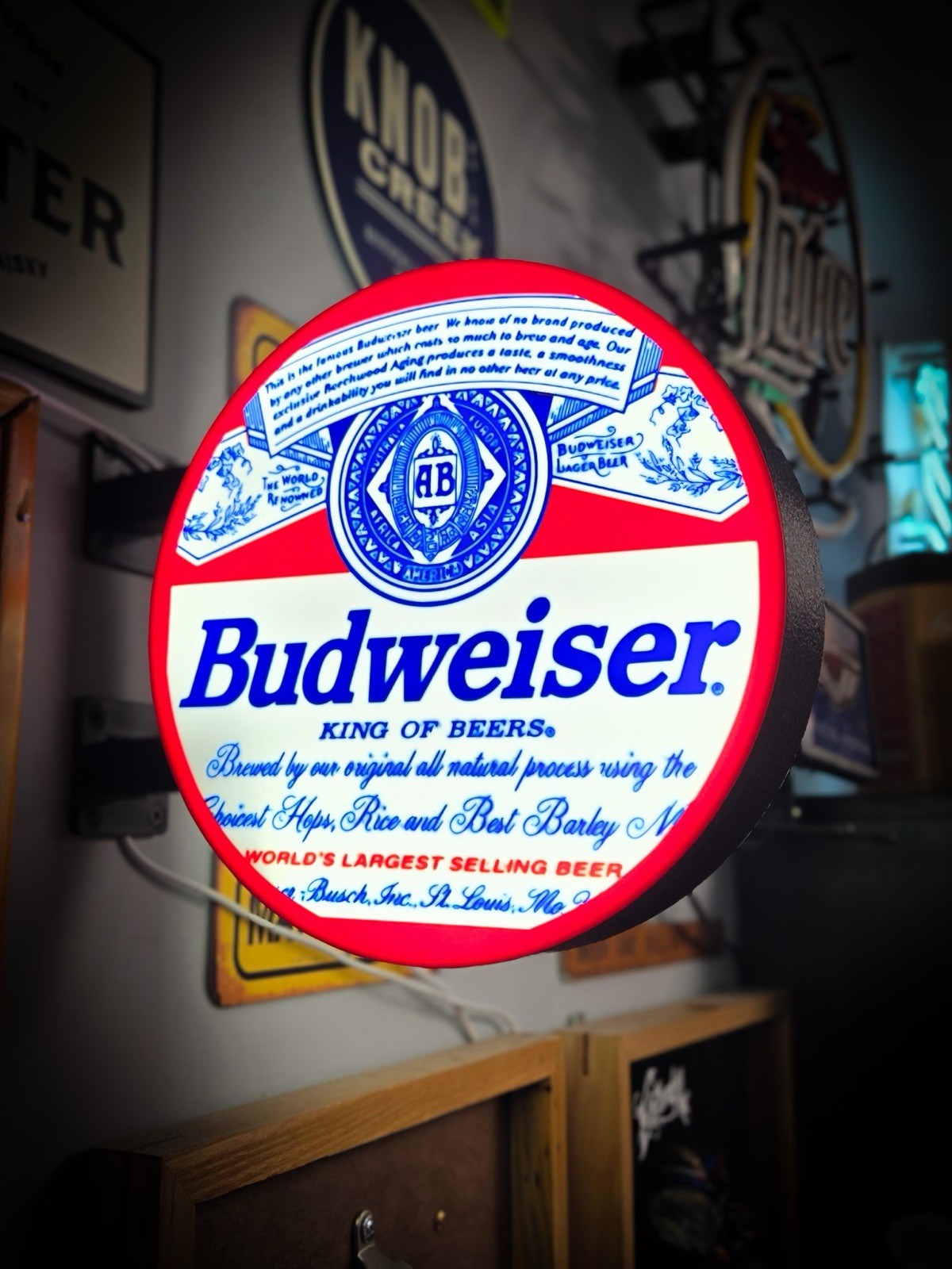 Budweiser Round LED Light Box | USB Powered Beer Bar Sign | RGB Option