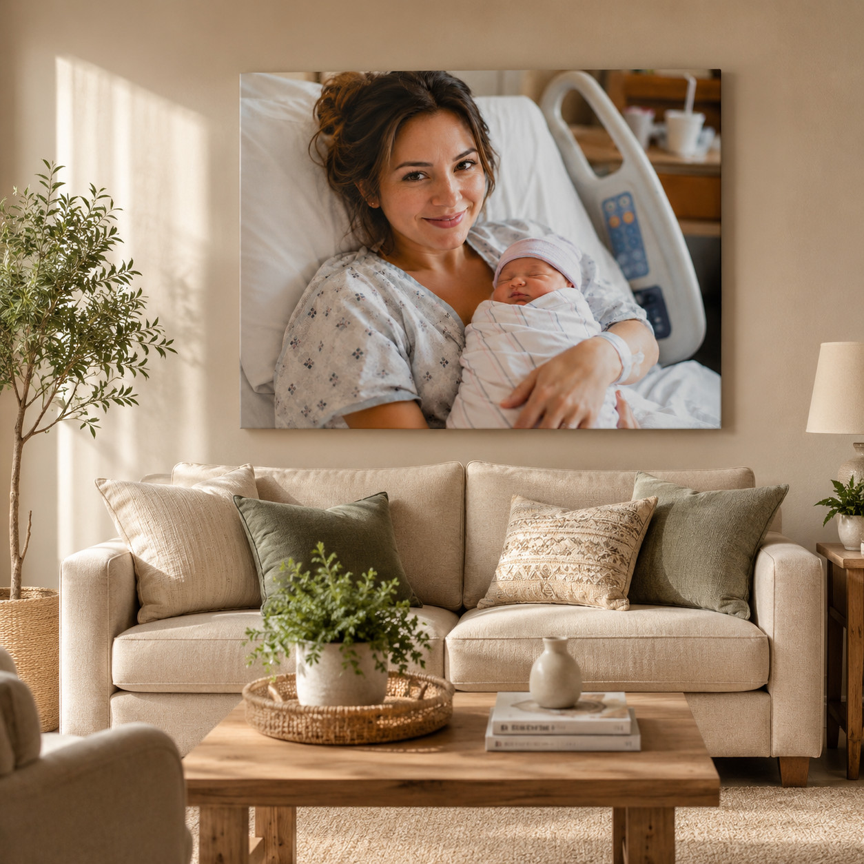 Mother Baby Canvas Wall Art Newborn Photo Print Custom Family Keepsakeframe36*24