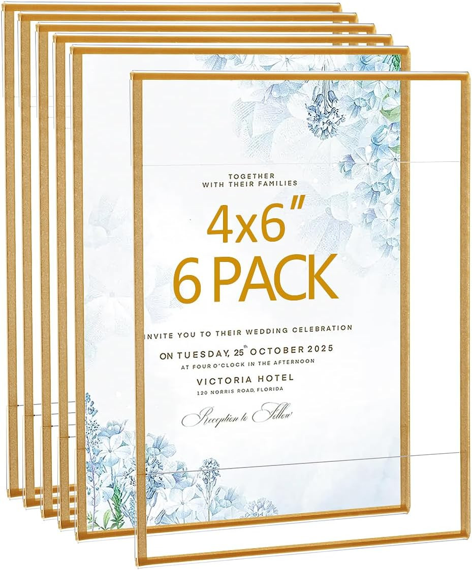 Acrylic Picture Frames 4×6 Set of 6,Gold Photo Frames Collage Wall Decor,No Dril