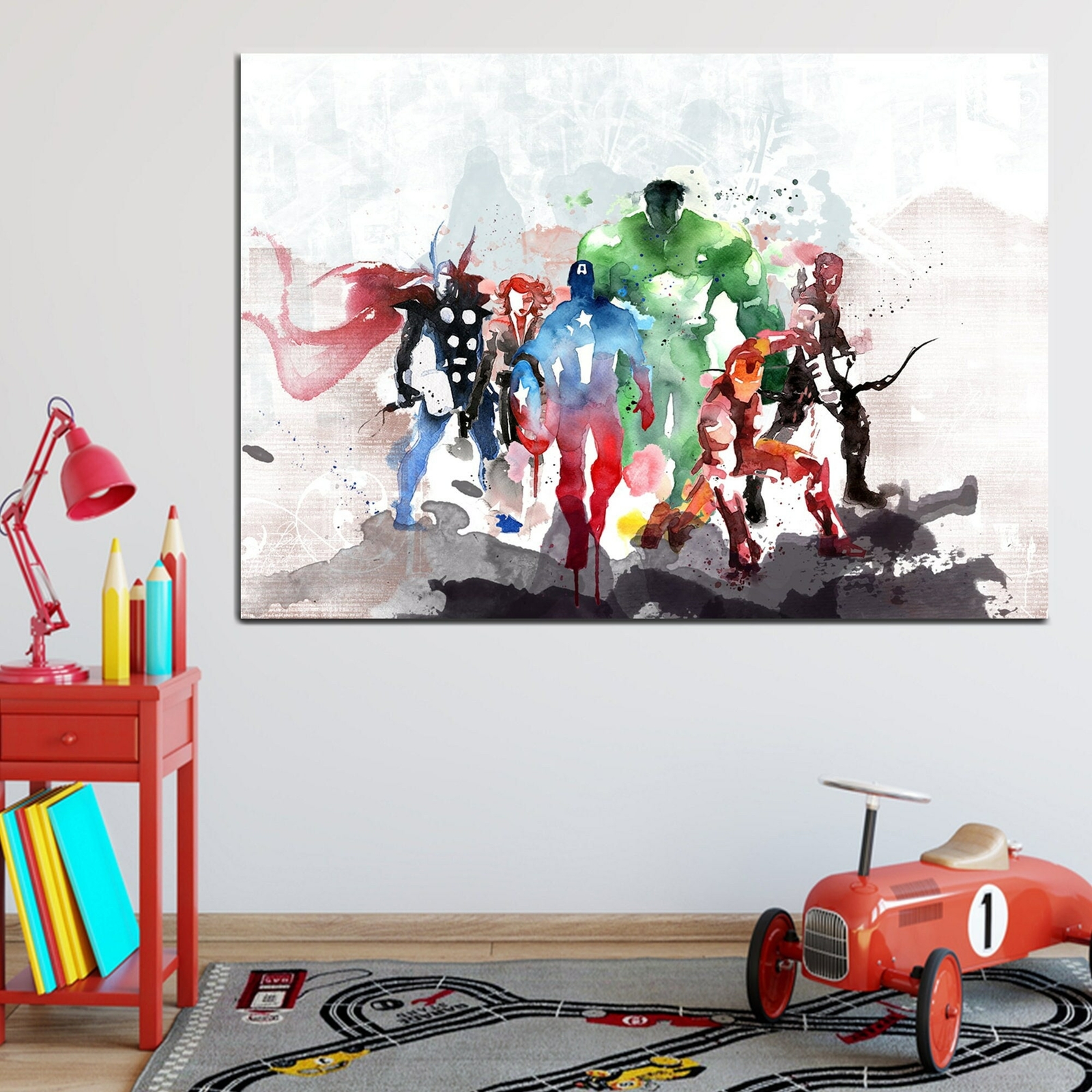 Superhero Watercolor Canvas – Kids Room Wall Art | Marvel Style Decor