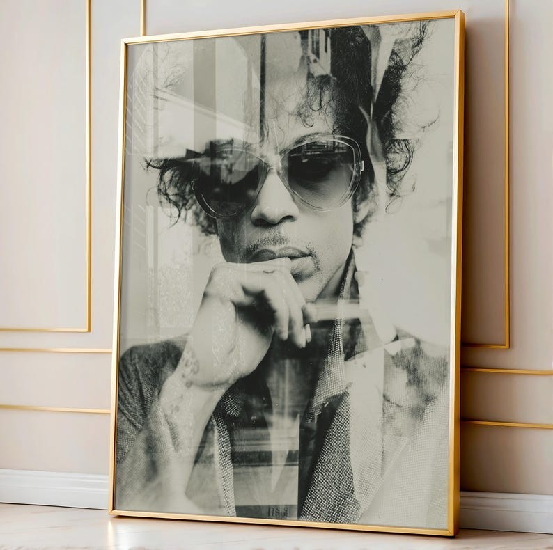 Prince Poster Print, Maximalist Wall Art, Black and White Decor, Music Poster