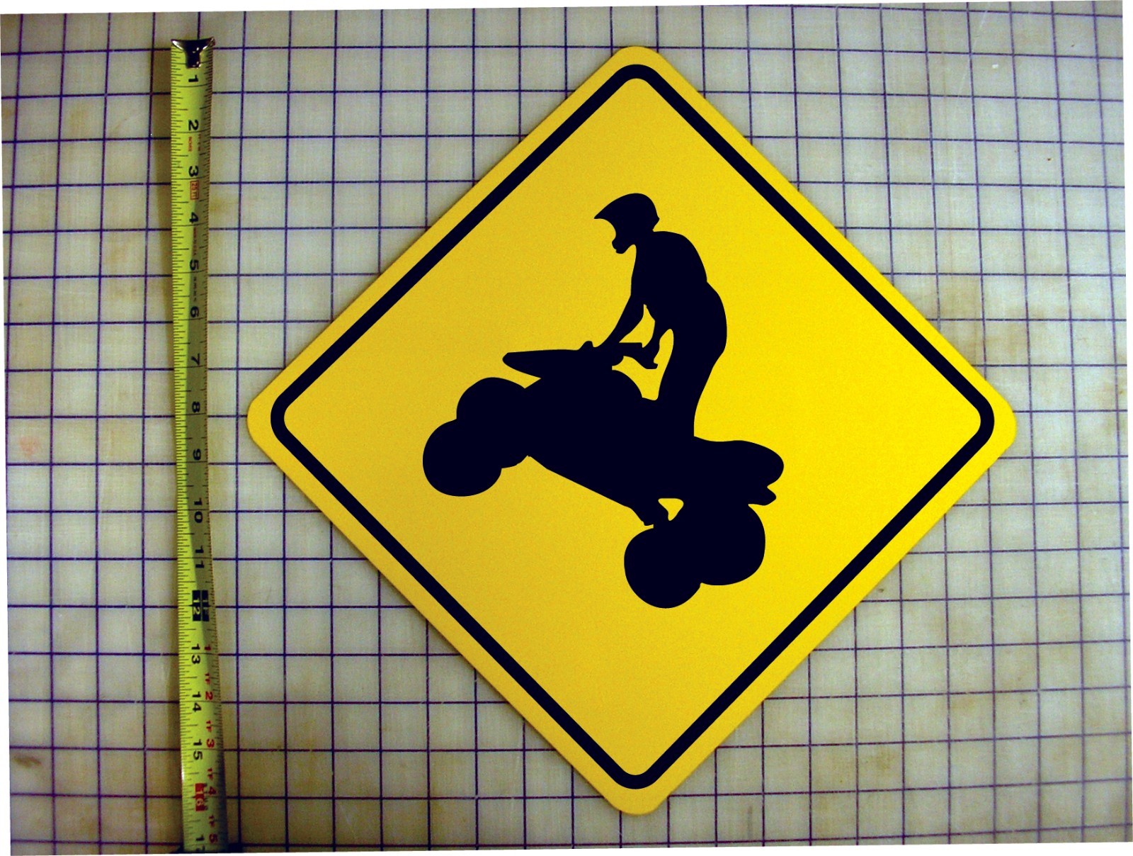 ATV ORV 4 Wheeler Crossing Yellow Aluminum Street Trail Sign