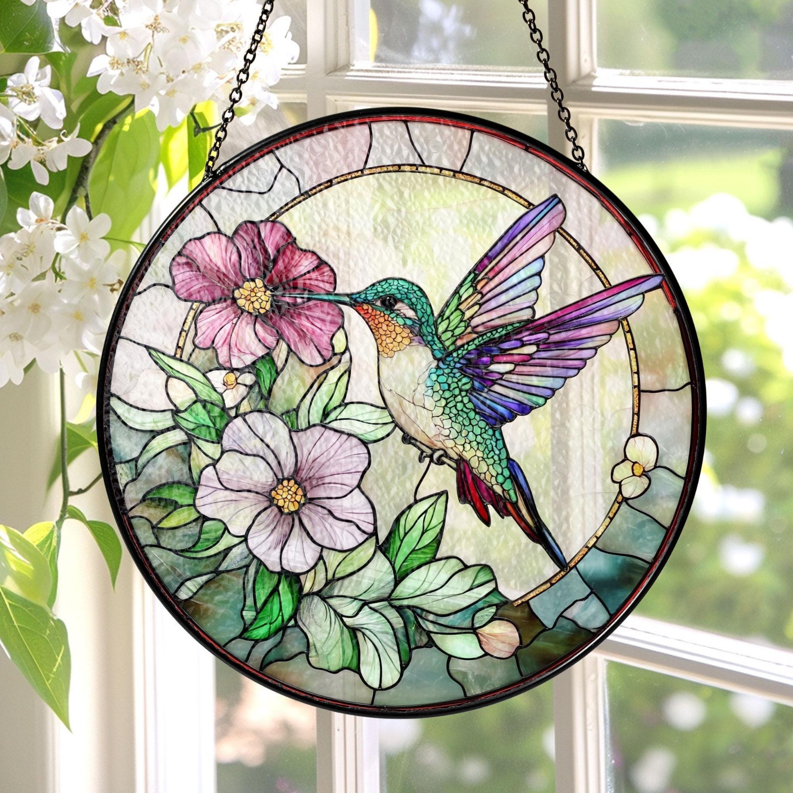 Hummingbird Stained Glass Suncatcher, Hummingbird Window Hanging, Bird Wall Art