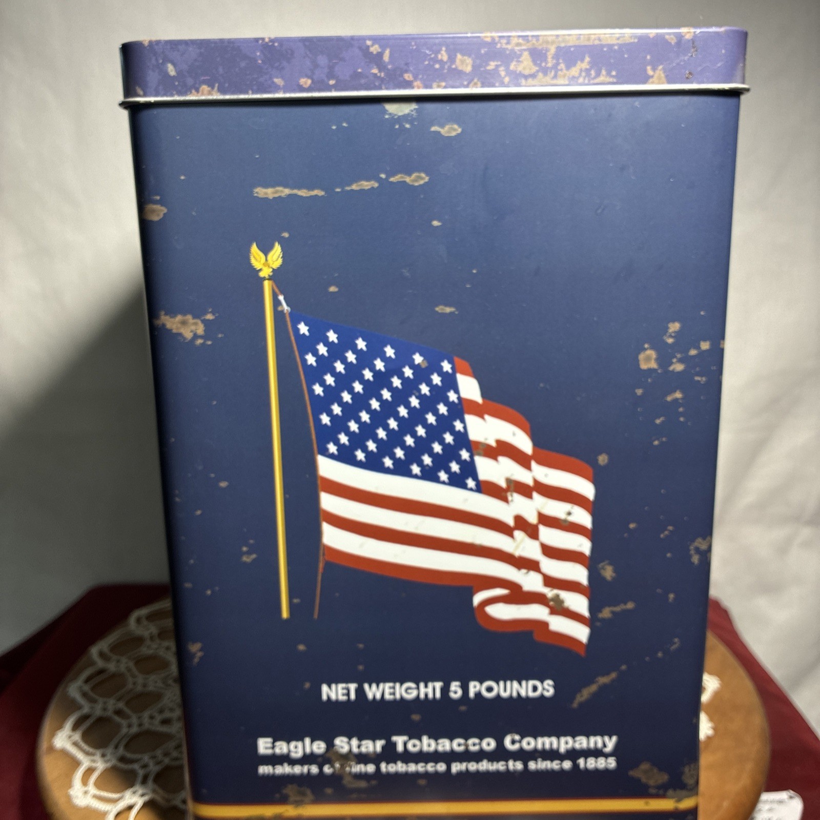 Large Memorial Day American Flag Eagle Tobacco Home Decor Tin Can Box Man Cave