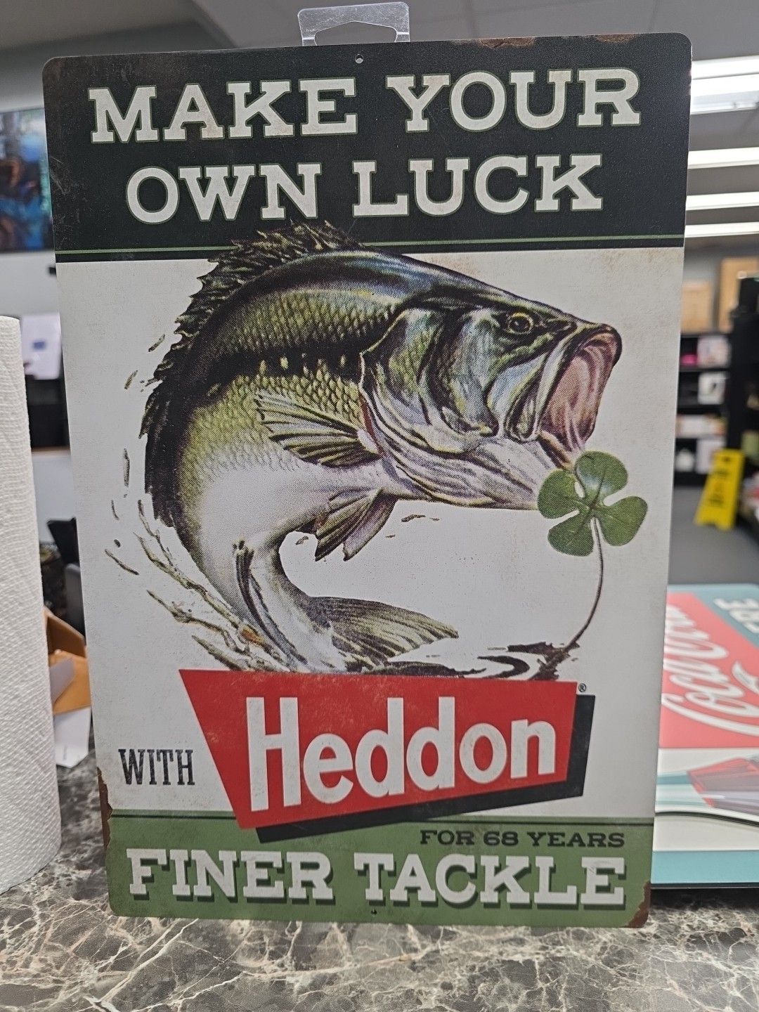 Heddon Fishing Tackle 10&Prime; x 15&Prime; Vintage Novelty Metal Sign Made In USA New!