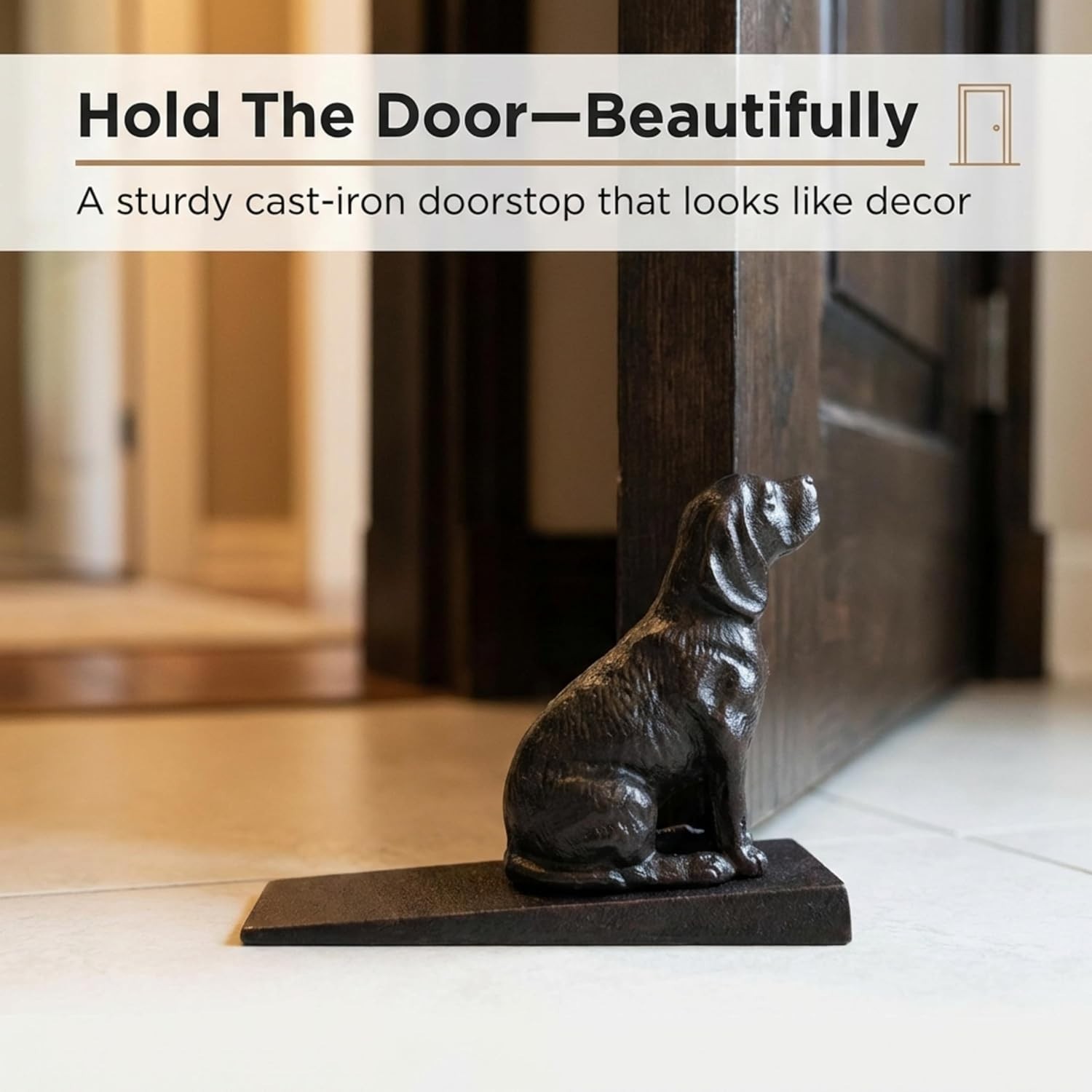 Durable 6 lbs 8 oz Dog Door Stopper in Antique Black – Perfect for Dog Lovers
