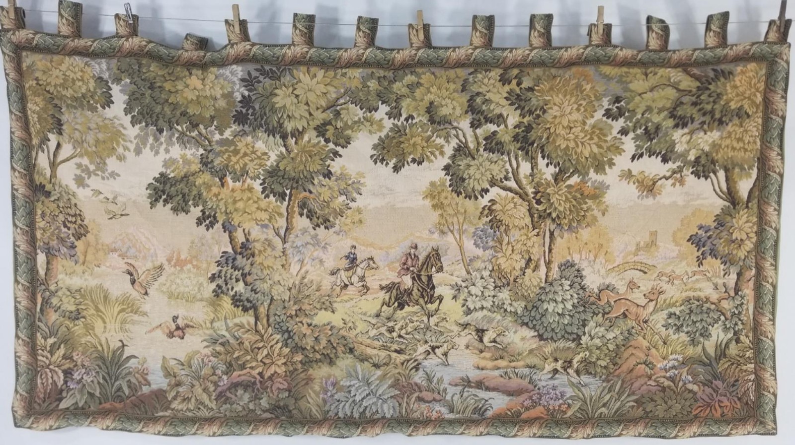 Vintage Mid-20th C French Verdure Scene Jacquard Woven Wall Tapestry 203x114cm