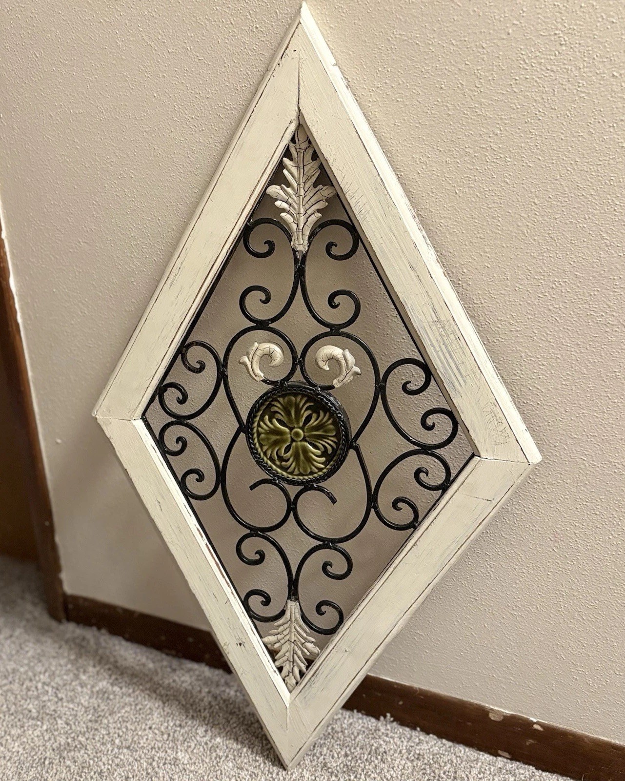 Farmhouse Diamond Wood & Iron Wall Decor Scrollwork French Country Rustic