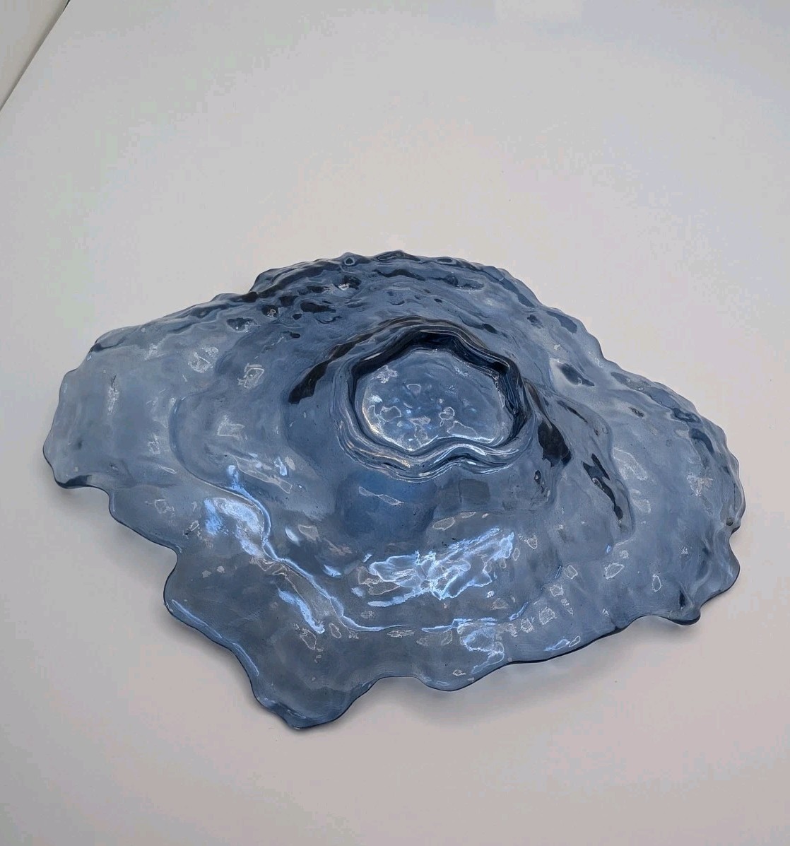 Studio Art Blue Iridescent Shallow Dish Oyster Shell Style Beautiful