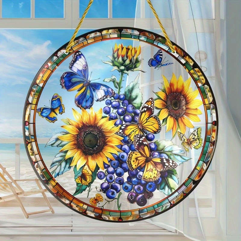Suncatcher Acrylic Sunflower Butterfly Blueberry Window Hanging Home Garden