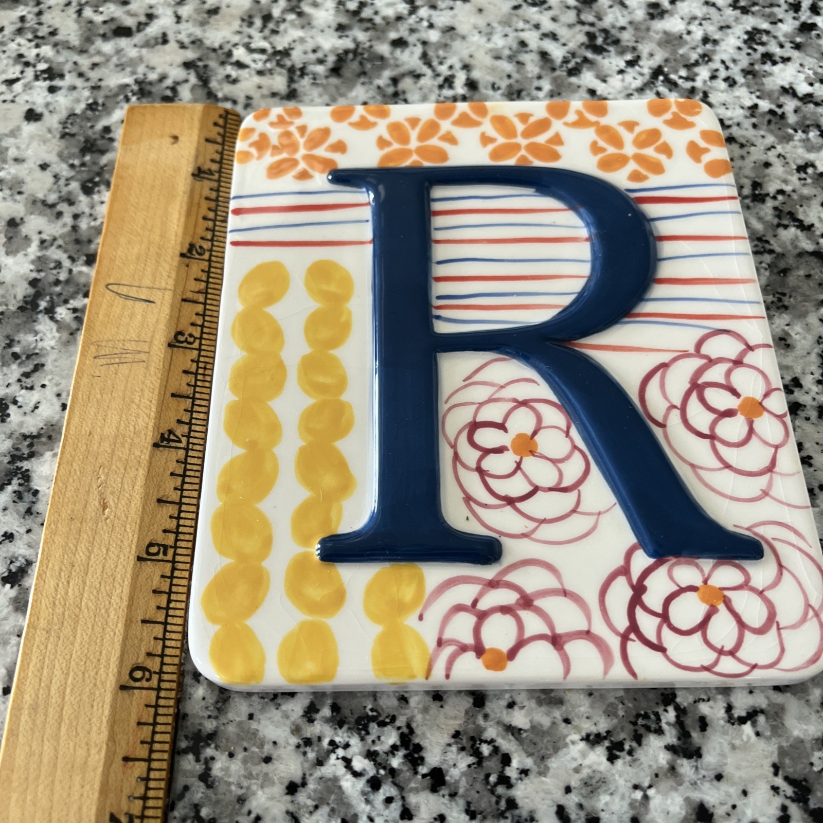Anthropologie Ceramic Hand Painted Wall Décor Plaque 5 x6 You Choose « R, J”