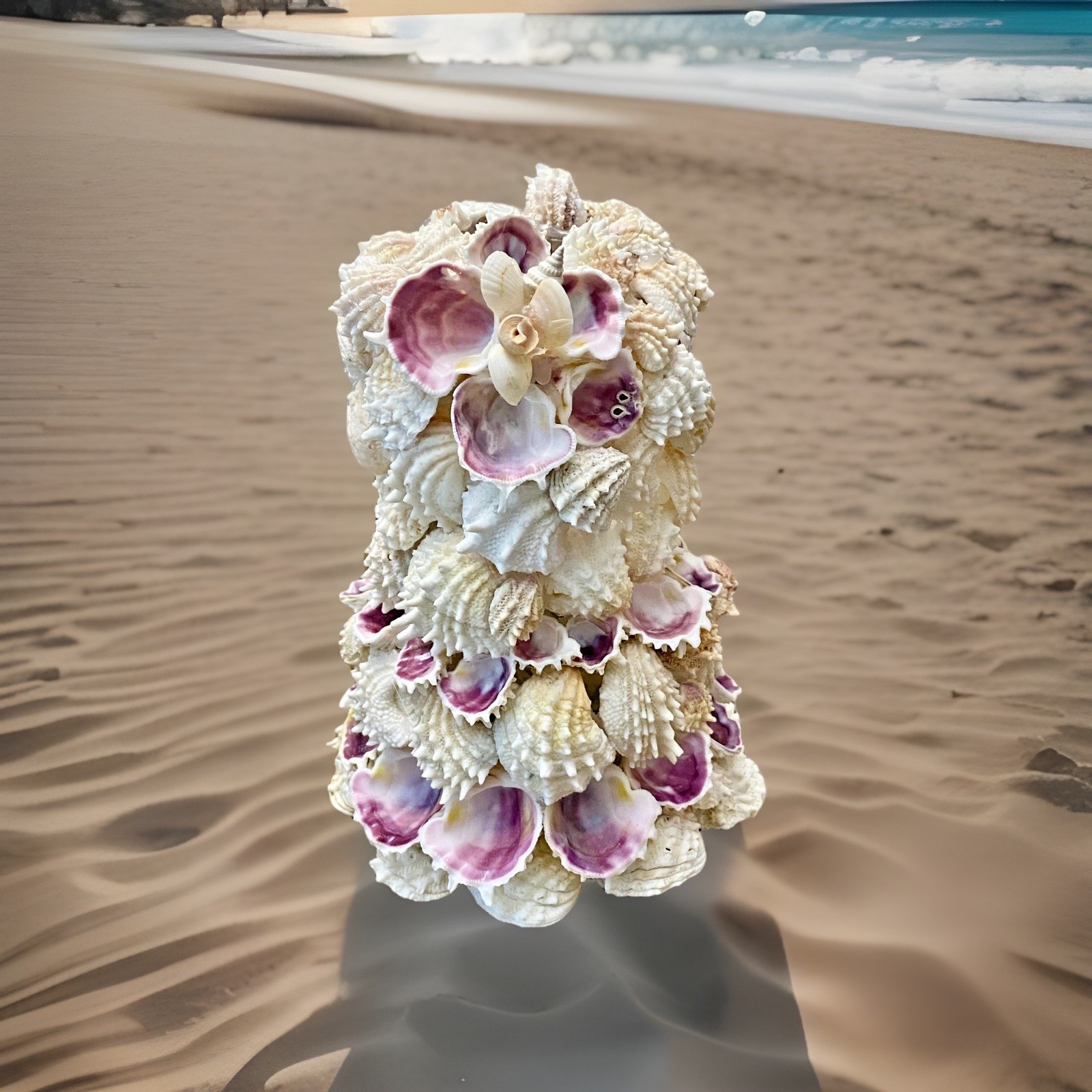 Spiny Jewel Box Seashell Vase Handcrafted Real Sea Shells, for wedding/events.