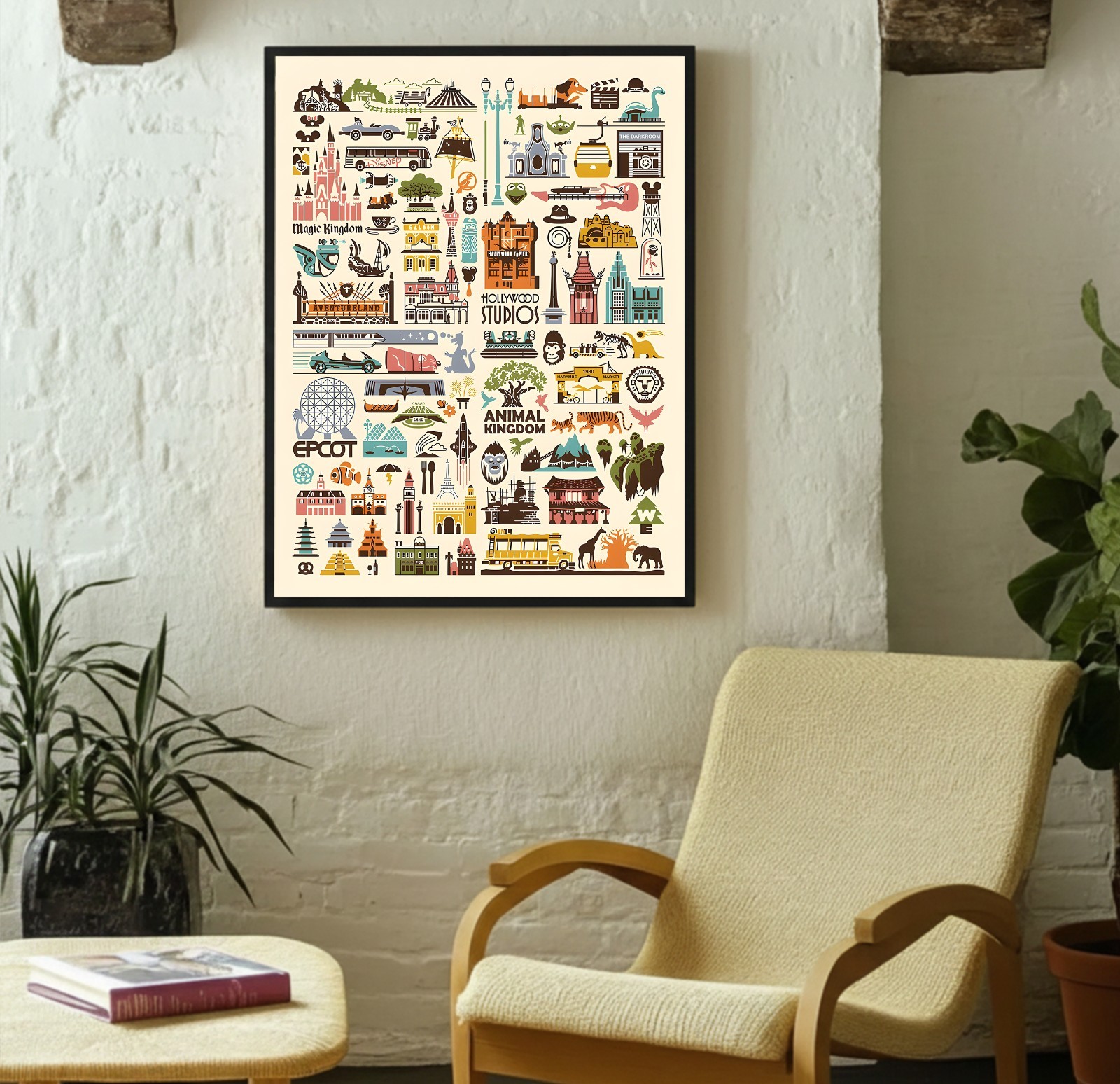 Disney Parks Icons Poster, Theme Park Travel Wall Art, Magic Kingdom