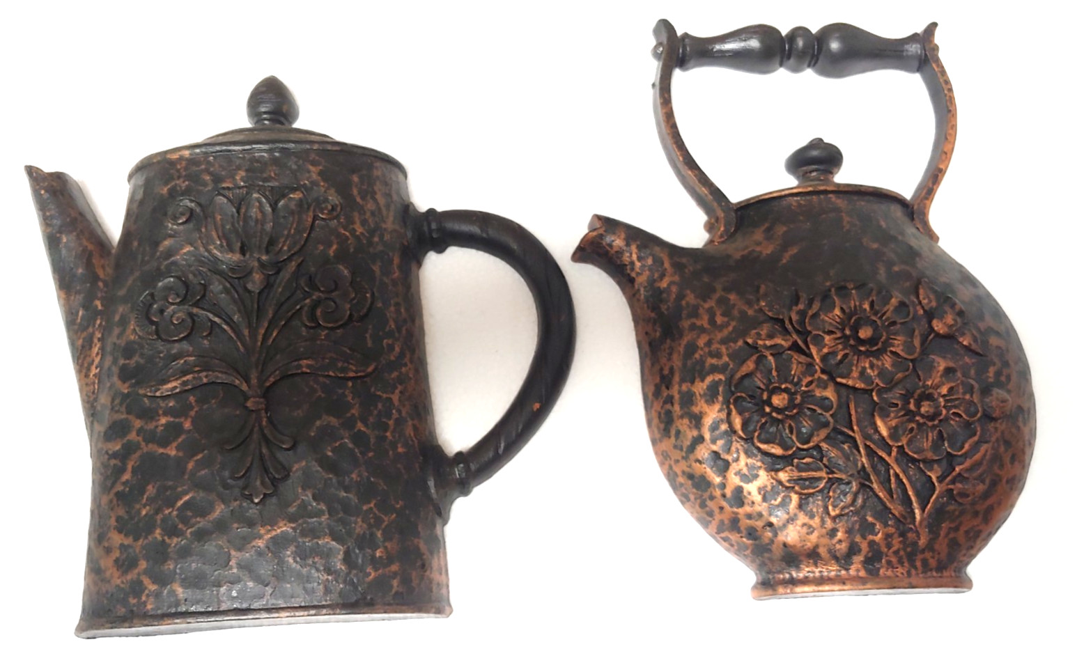 Homco Wall Plaques Set 2 Copper Coffee Teapot Primitive Farmhouse 1972