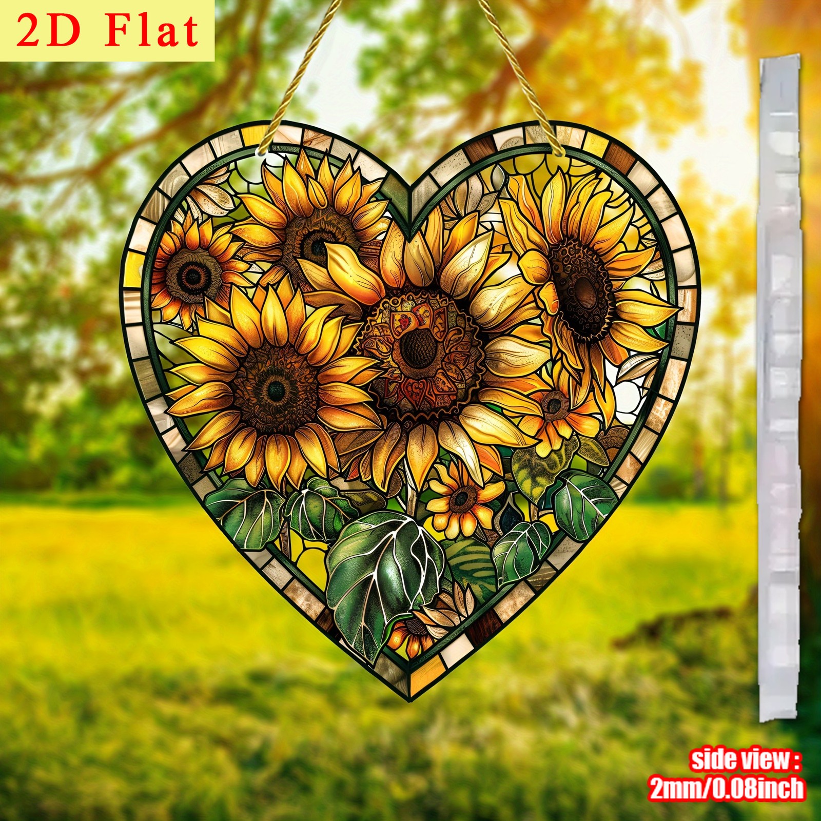 2D flat sunflower sun catcher, heart-shaped colored acrylic window decor