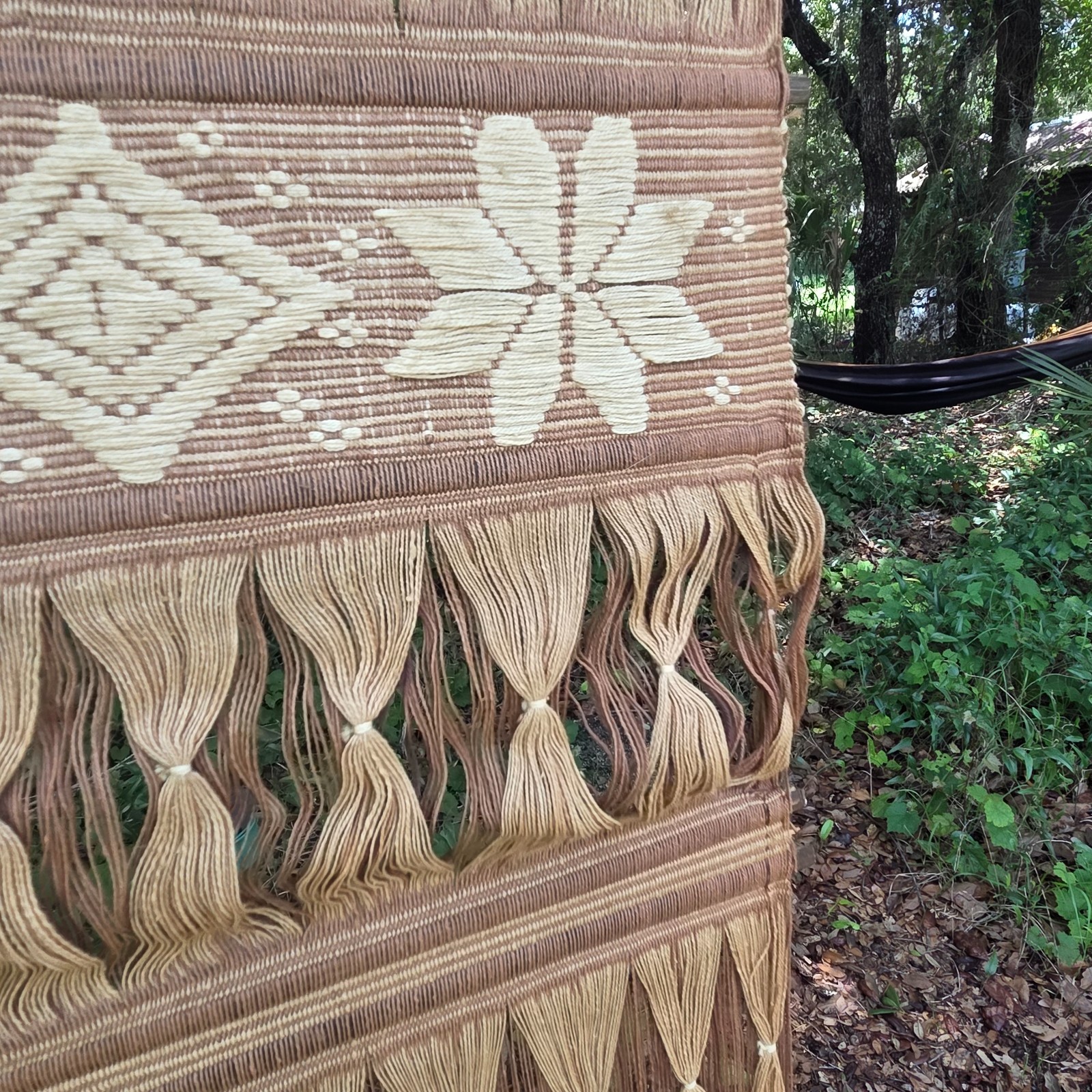 Vintage MCM 70s Bohemian Wall Hanging Shag Fringe String Art Wall 16&Prime;X52&Prime;