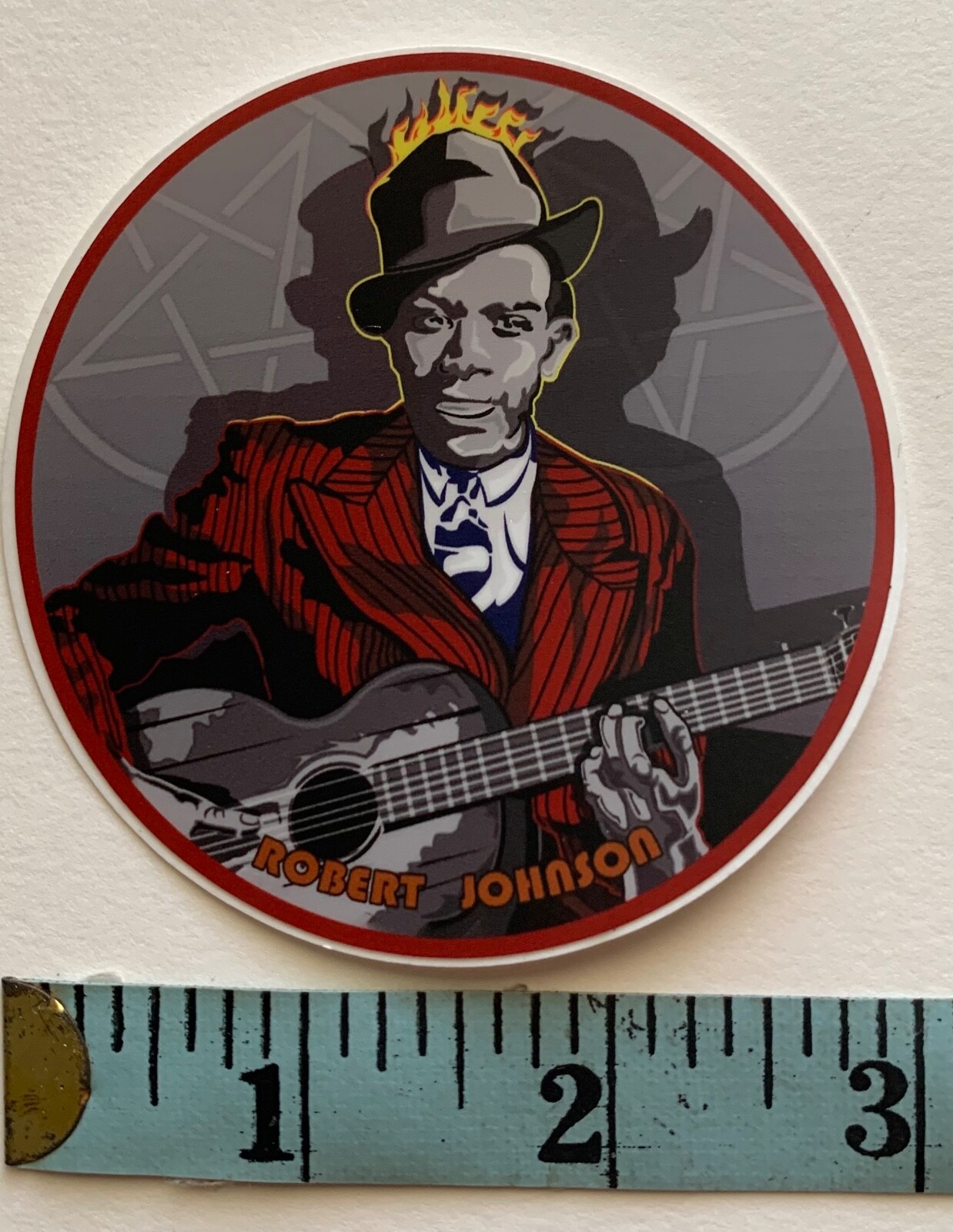 ROBERT JOHNSON DELTA BLUES SINGER GUITARIST Vinyl Decal Sticker Oval 3&Prime; x 3&Prime;