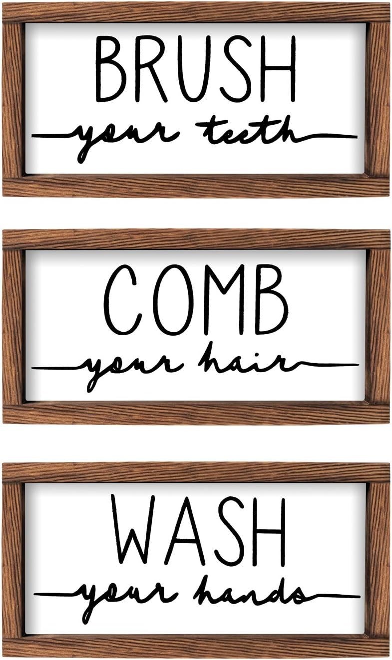 Rustic Bathroom Sign Set – Wash Brush Comb