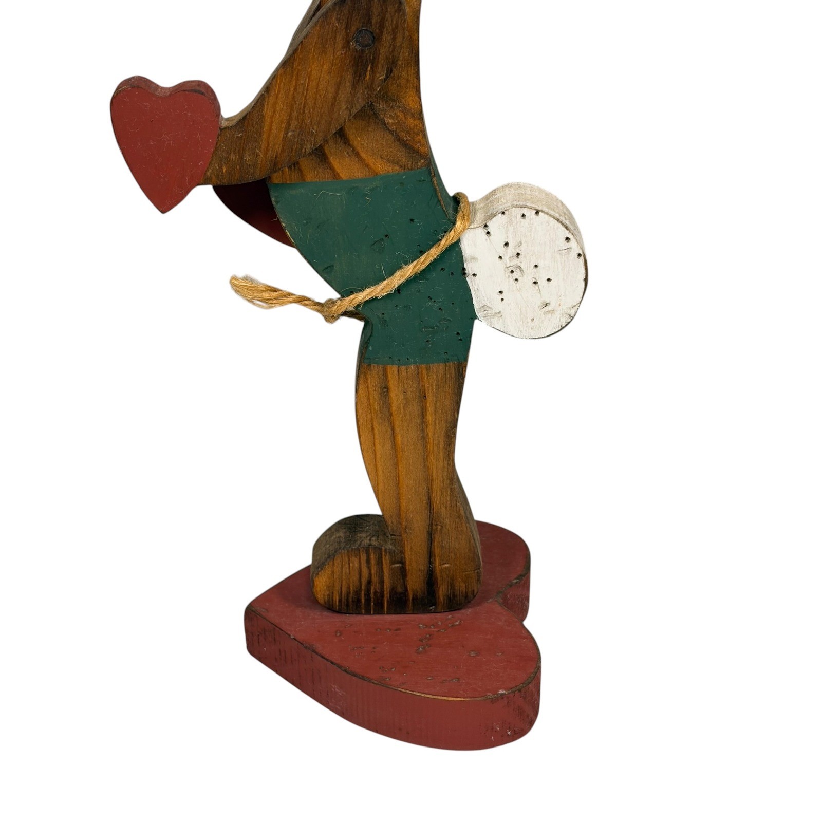 Vintage Folk Art Wooden Bunny Rabbit with Hearts Figurine 12.5&Prime; Primitive
