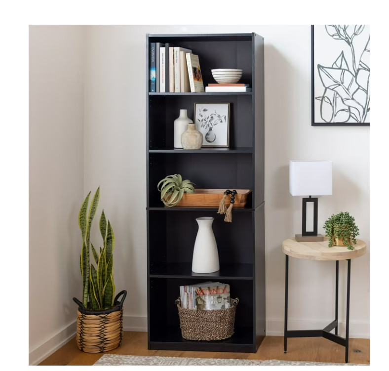 Mainstays 5-Shelf Bookcase with Adjustable Shelves, True Black Oak