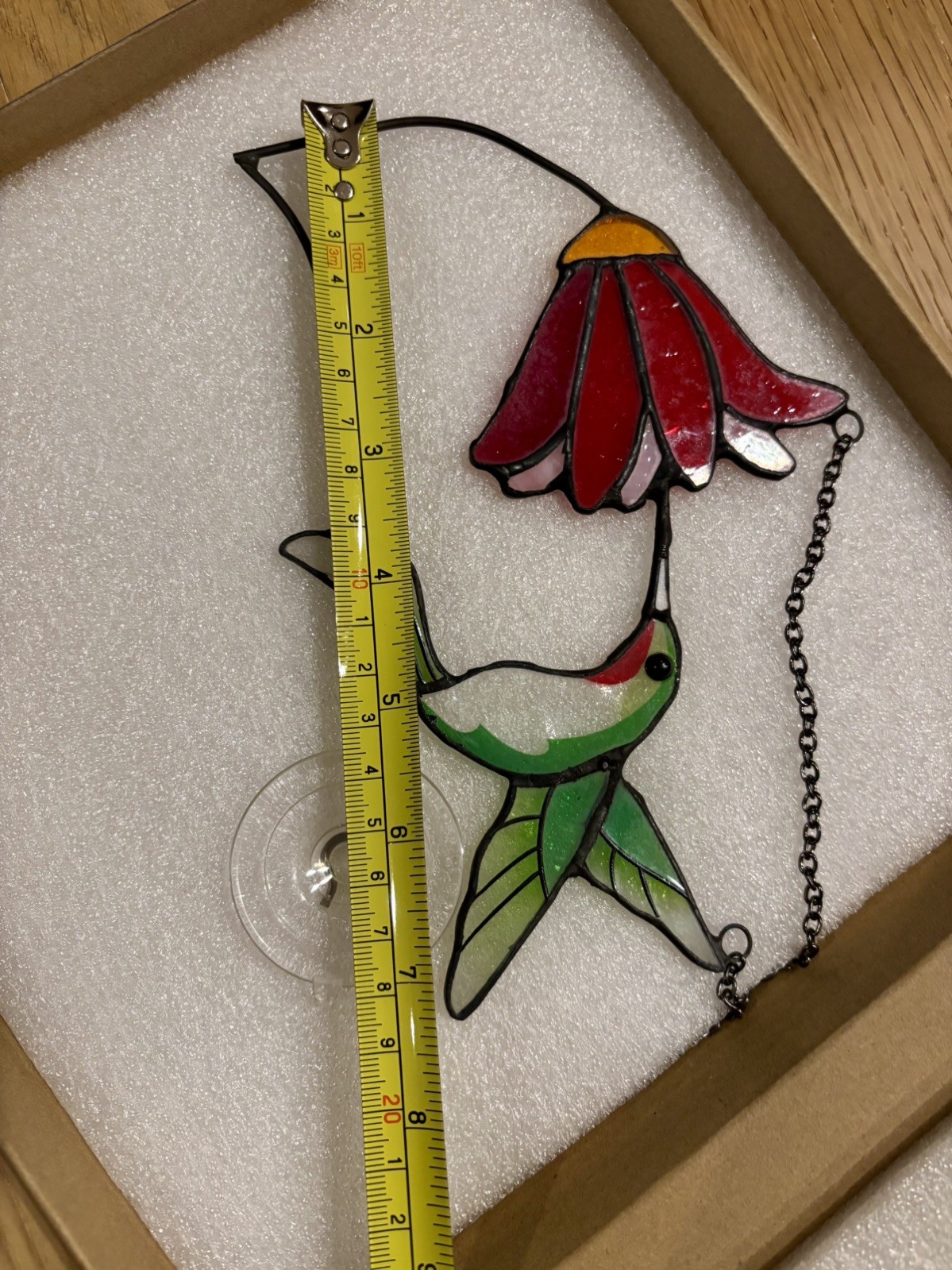 Handmade Stained Glass Hummingbird & Flower Suncatcher