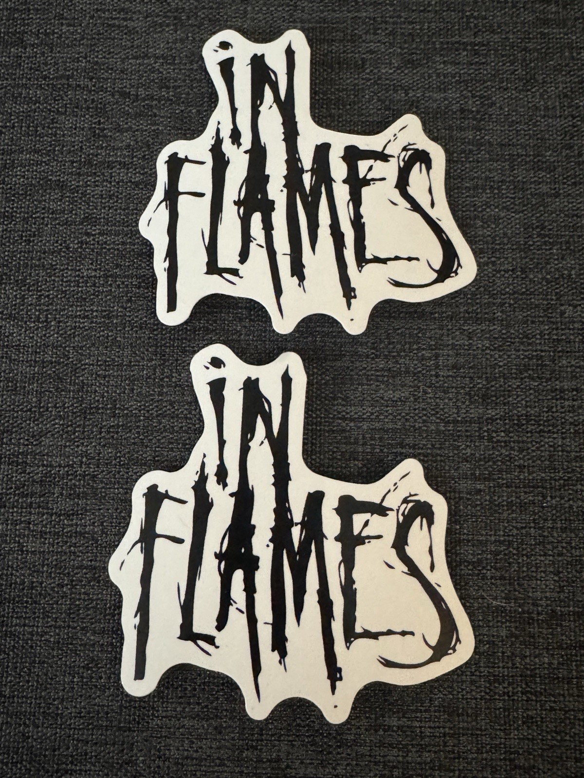 Lot (2) IN FLAMES 2 1/2&Prime; x 2 1/2&Prime; Band Logo STICKERS Black White FAST! FREE SHIP