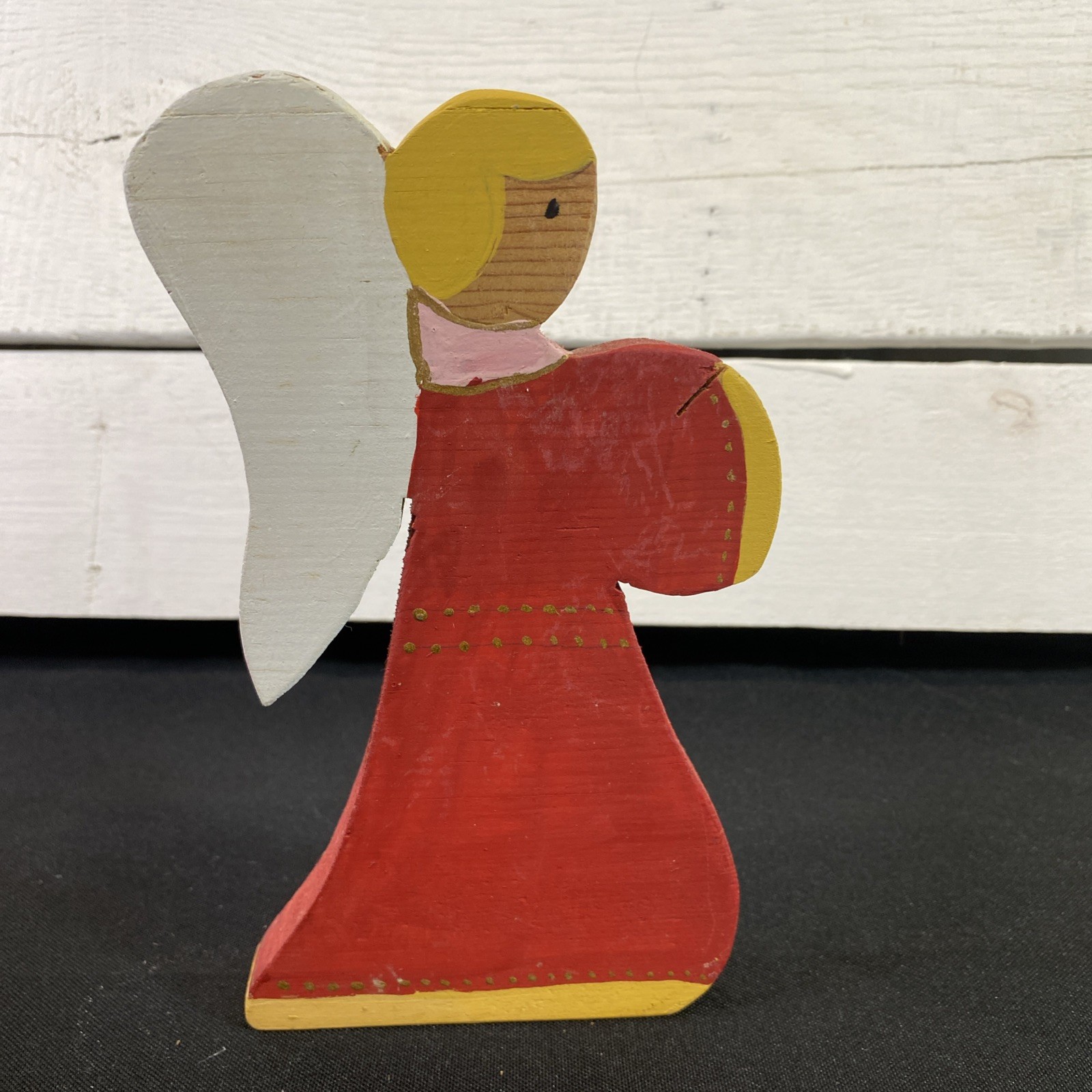 Wooden Angel For Door Trim Mounting Or Shelf Display Red Gold White
