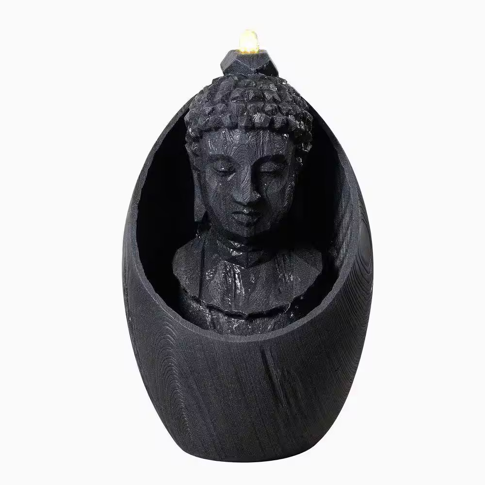 22 In. H Buddha Head Water Cascade Fountain W/Leds