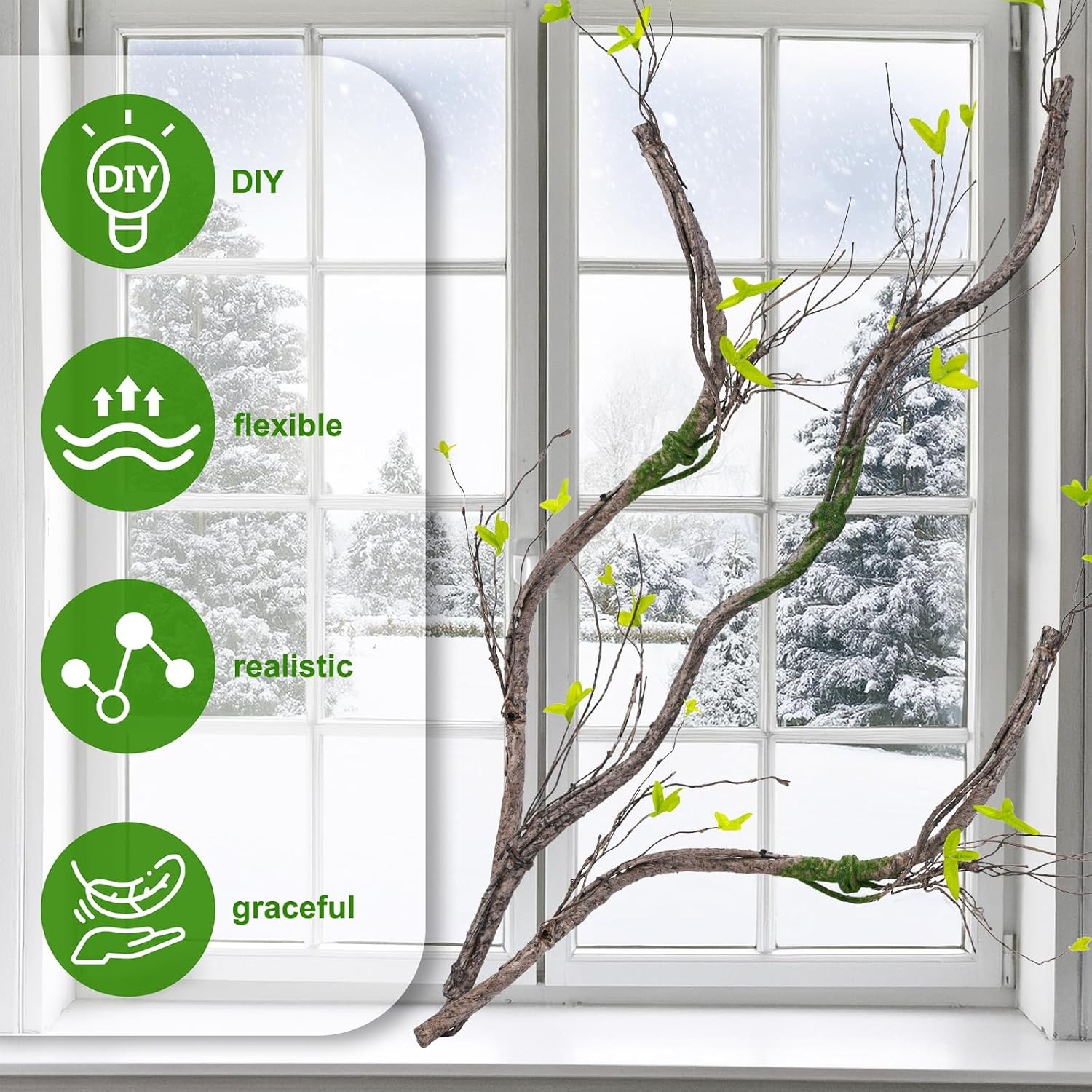 3Pcs 35in Artificial Tree Branches, Realistic Wall Hanging Bendable Tree Vines
