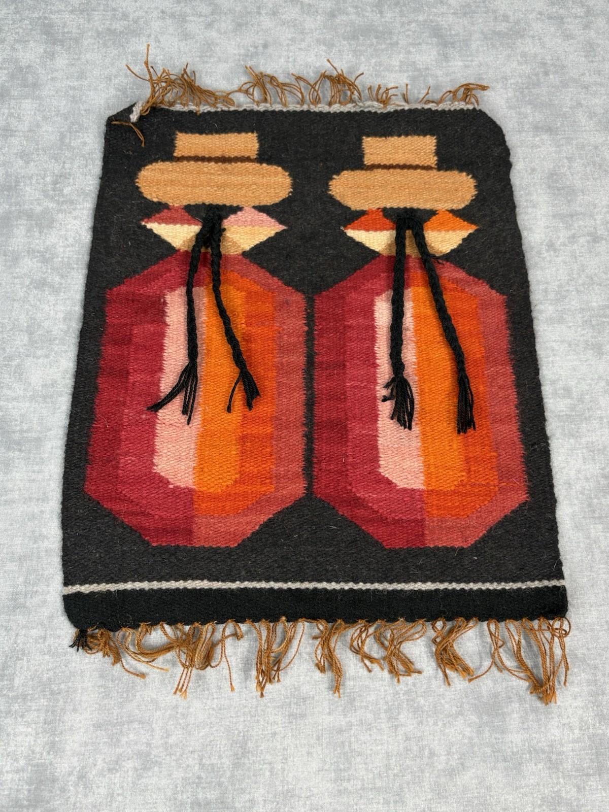 Vintage Southwestern Woven Wall Hanging Tapestry Geometric Folk Art 16×12