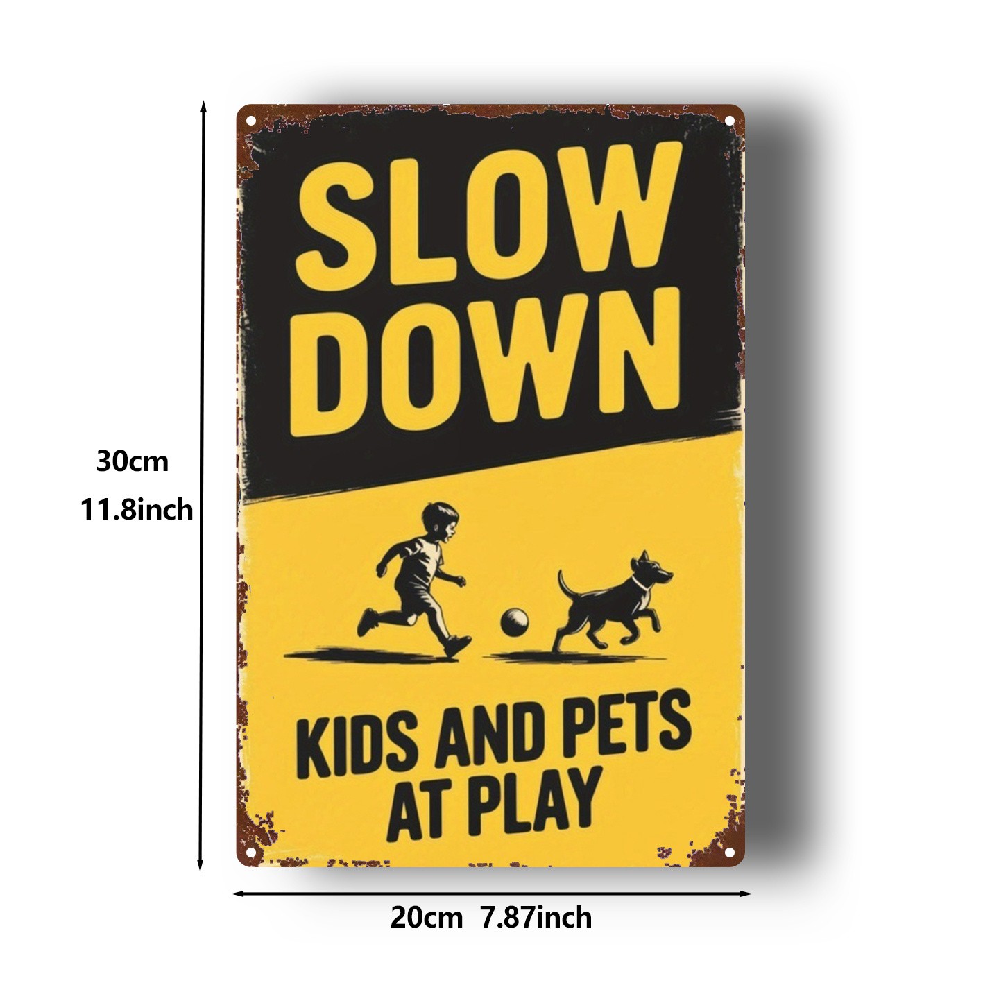 Vintage « Slow Down Kids Pets At Play » Metal Tin Sign Home Yard Safety Decor