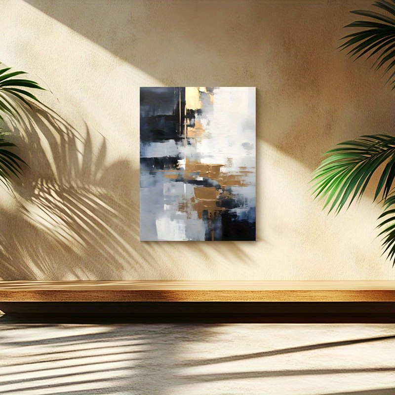 Black Gold Abstract Thick Texture Canvas Art, Modern Neutral Living Room Decor