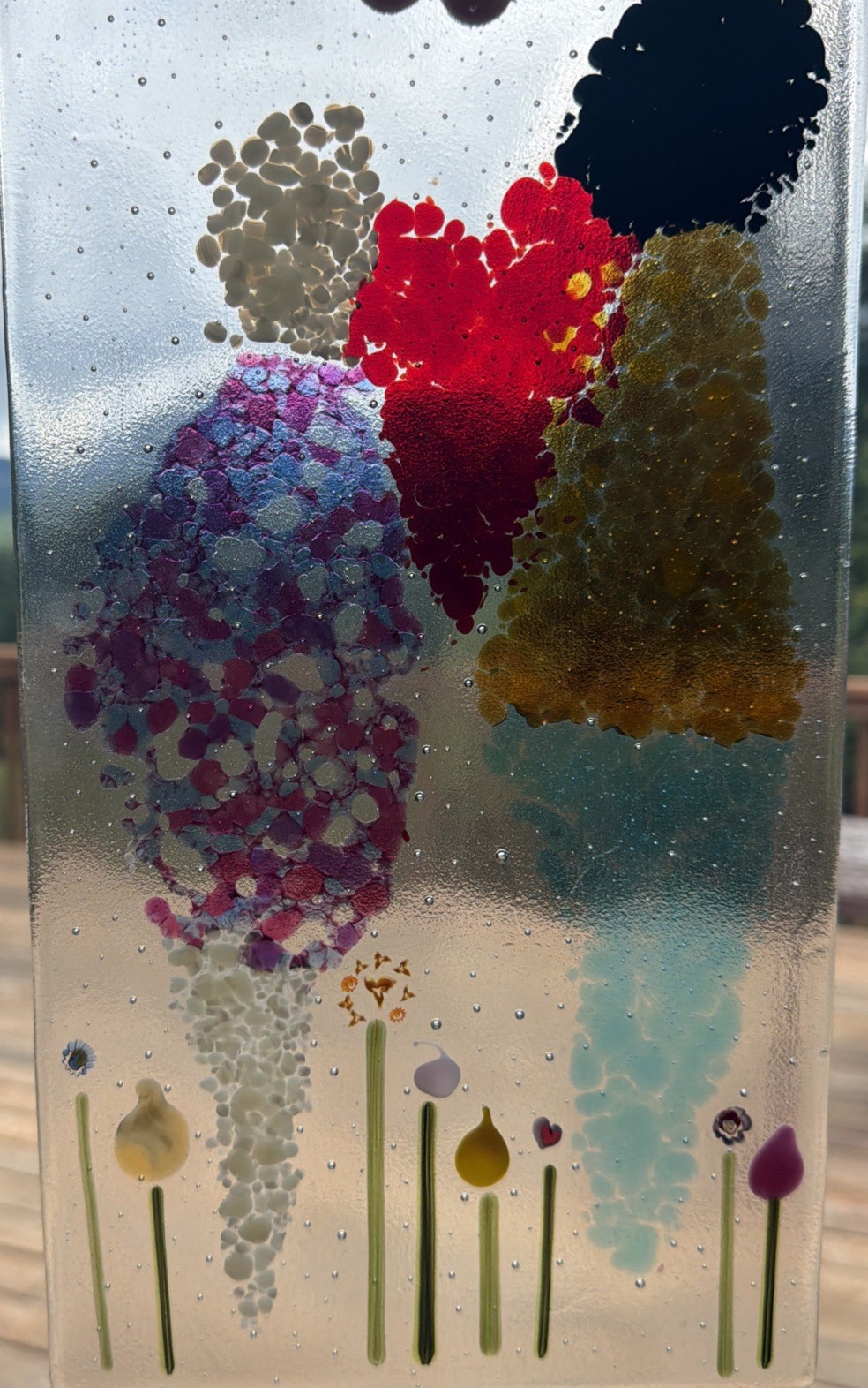 Fused Glass Handmade Floral Abstract Rectangular Multicolor Sun Catcher
