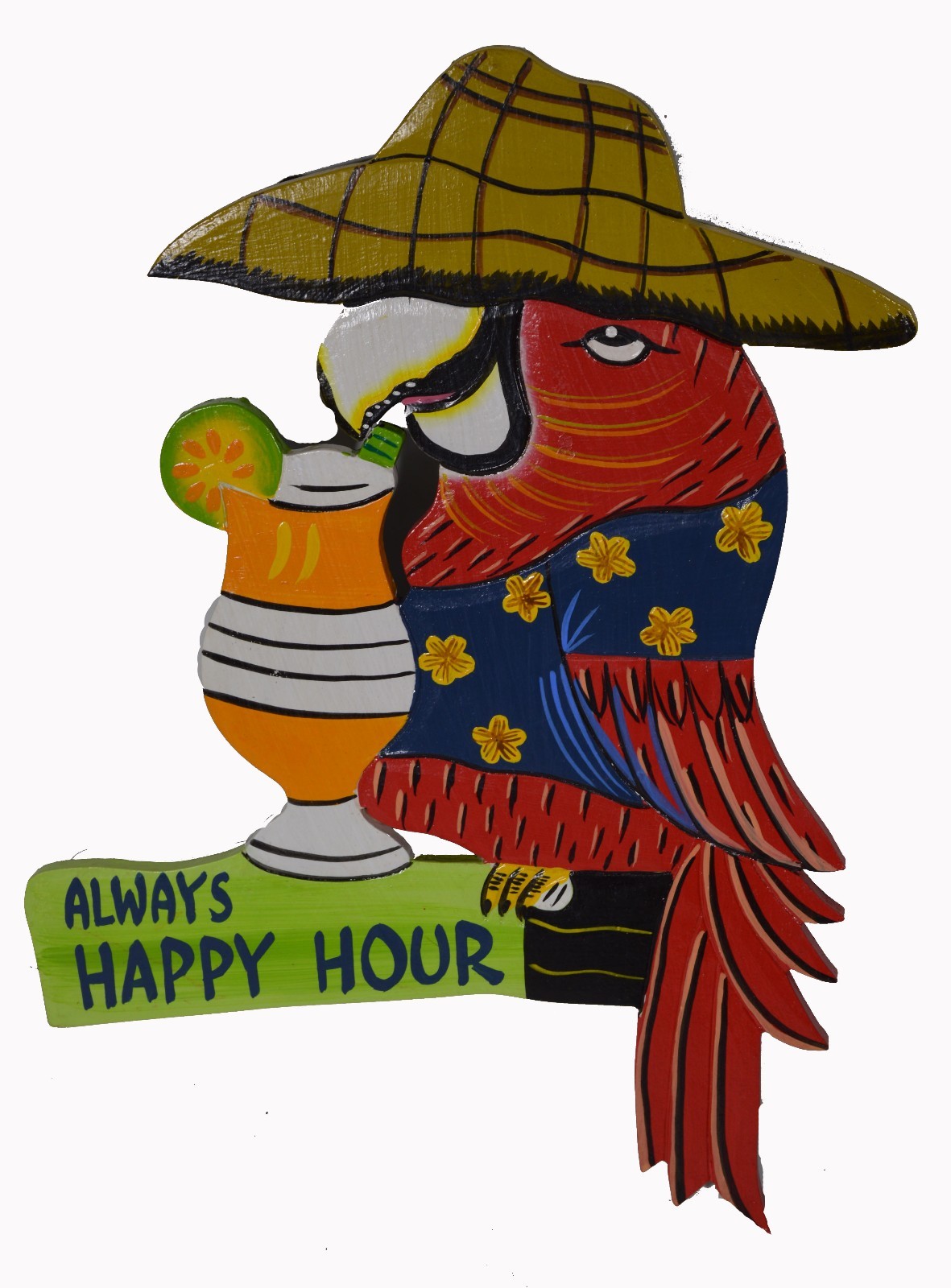 ALWAYS HAPPY HOUR BEER WINE BOOZE DRUNKS SIGN POOL TIKI BAR TROPICAL ISLAND