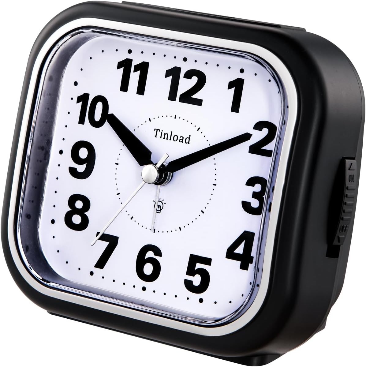 Tinload 4.3&Prime; Silent Analog Alarm Clock Big Numbers Battery Operated Black Square