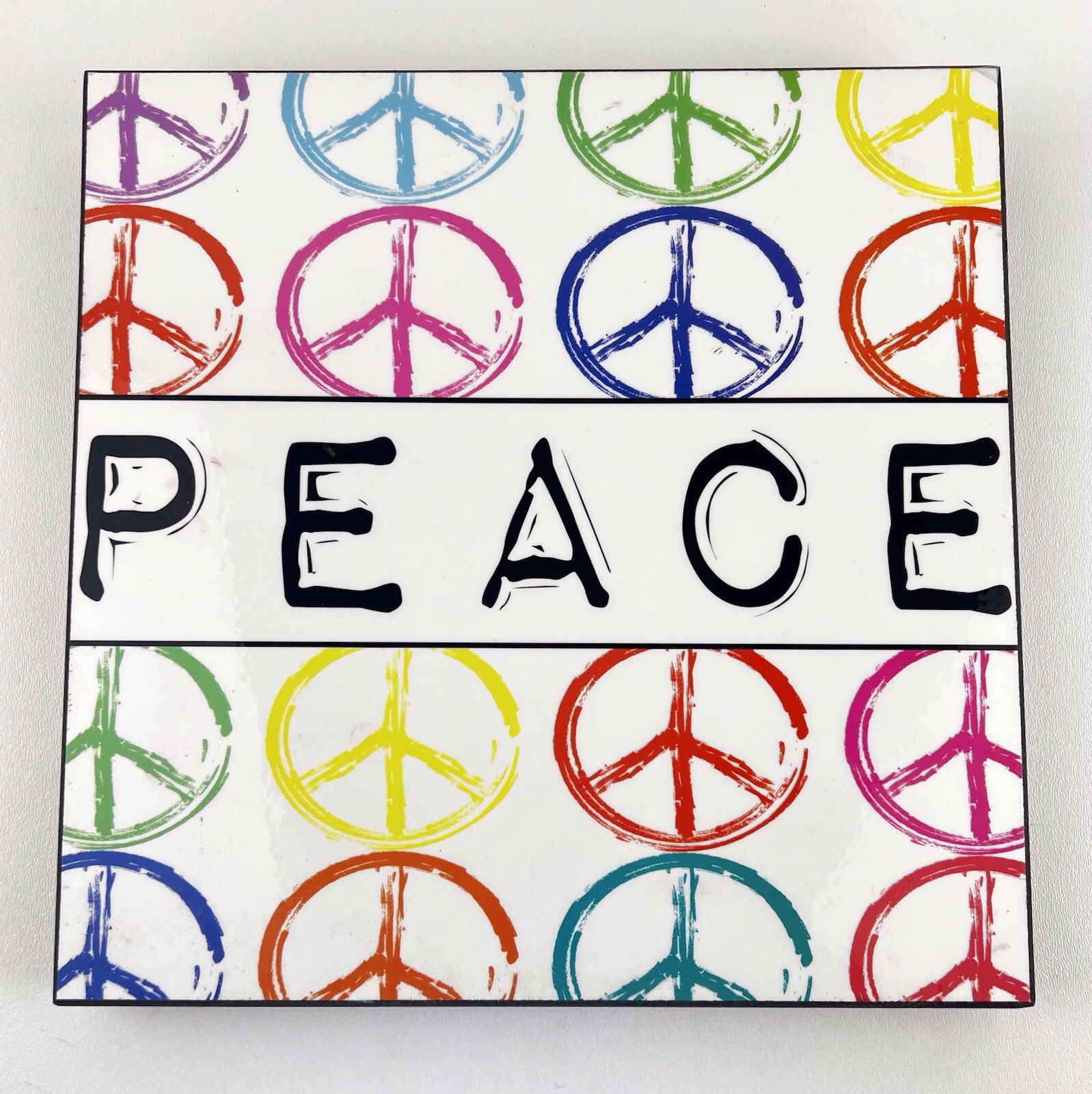Peace Wood Wall Plaque Art Decor Rainbow Colors 12&Prime;x12&Prime;