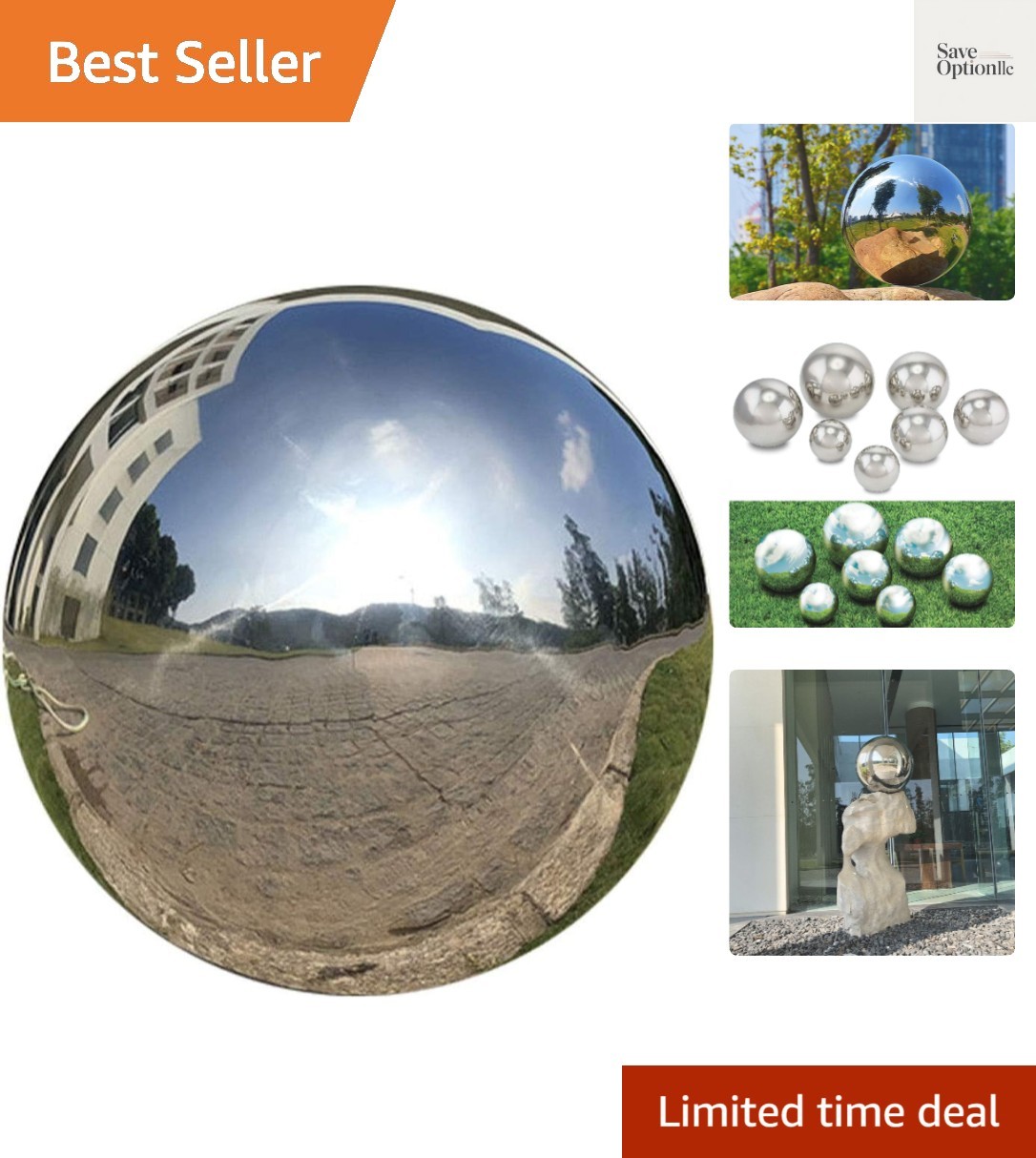 25 cm/10 inch Diameter Gazing Globe Mirror Ball,Silver Stainless Steel Polish…