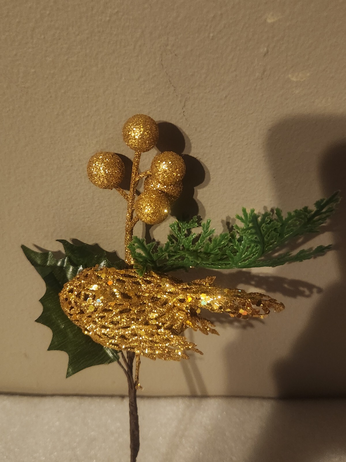 Glittered Gold Decorative Artificial Bird