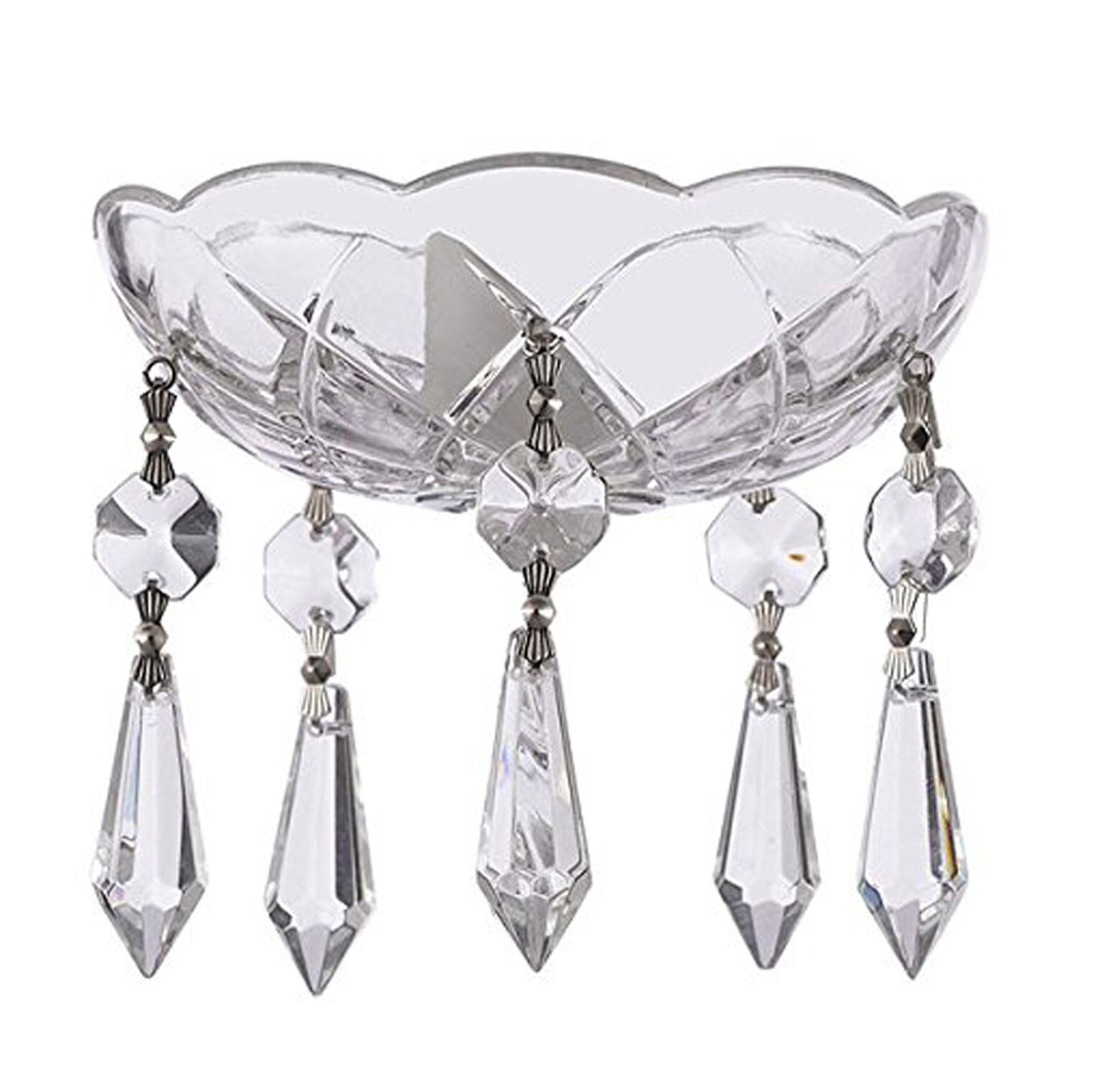4-Inch Crystal Cup, Crystal Bobeche With 1.5&Prime; U-drop, Clear with Chrome Pins