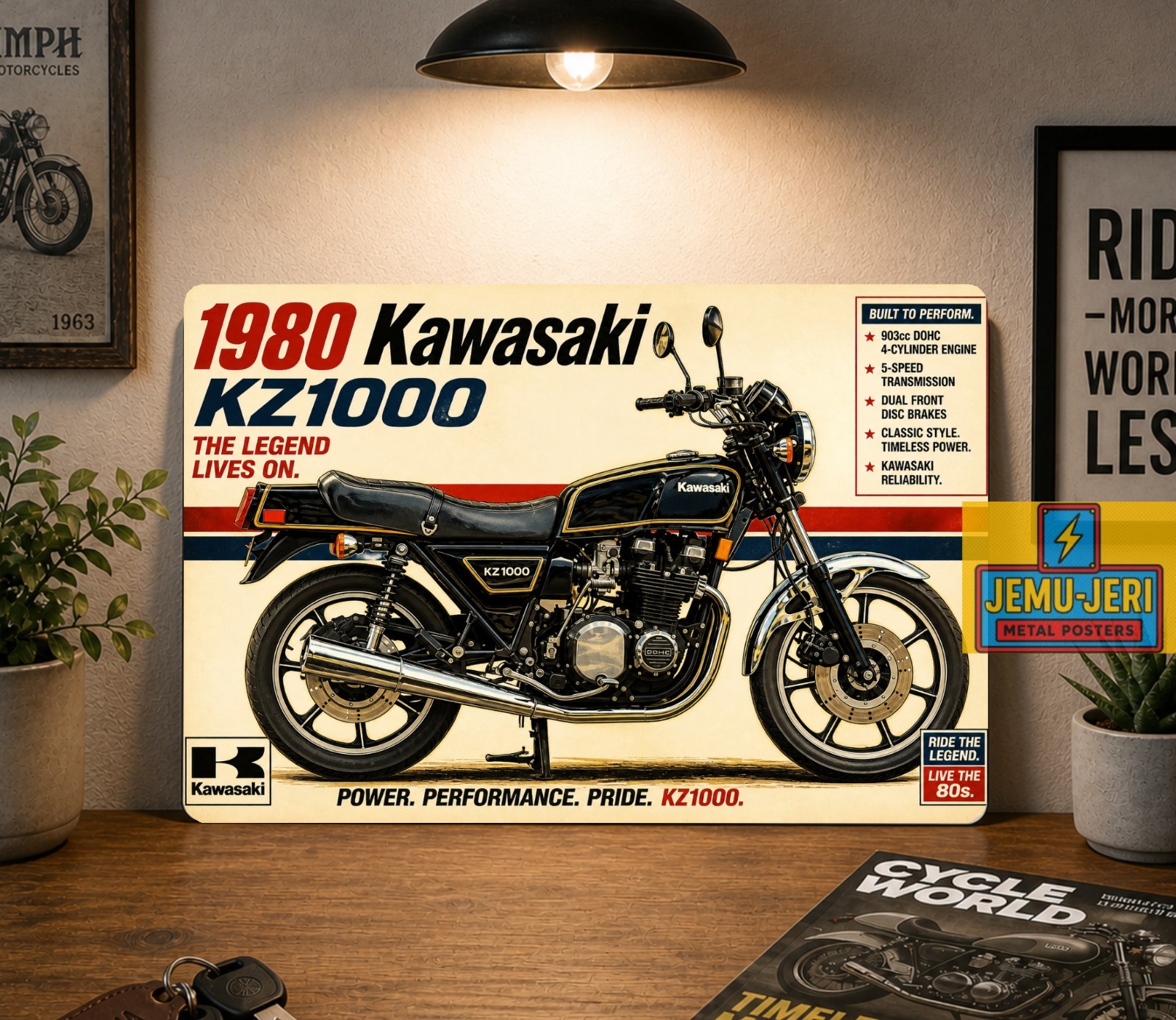 1980 Kawasaki KZ1000 Motorcycle Metal Poster 30x20cm Sign