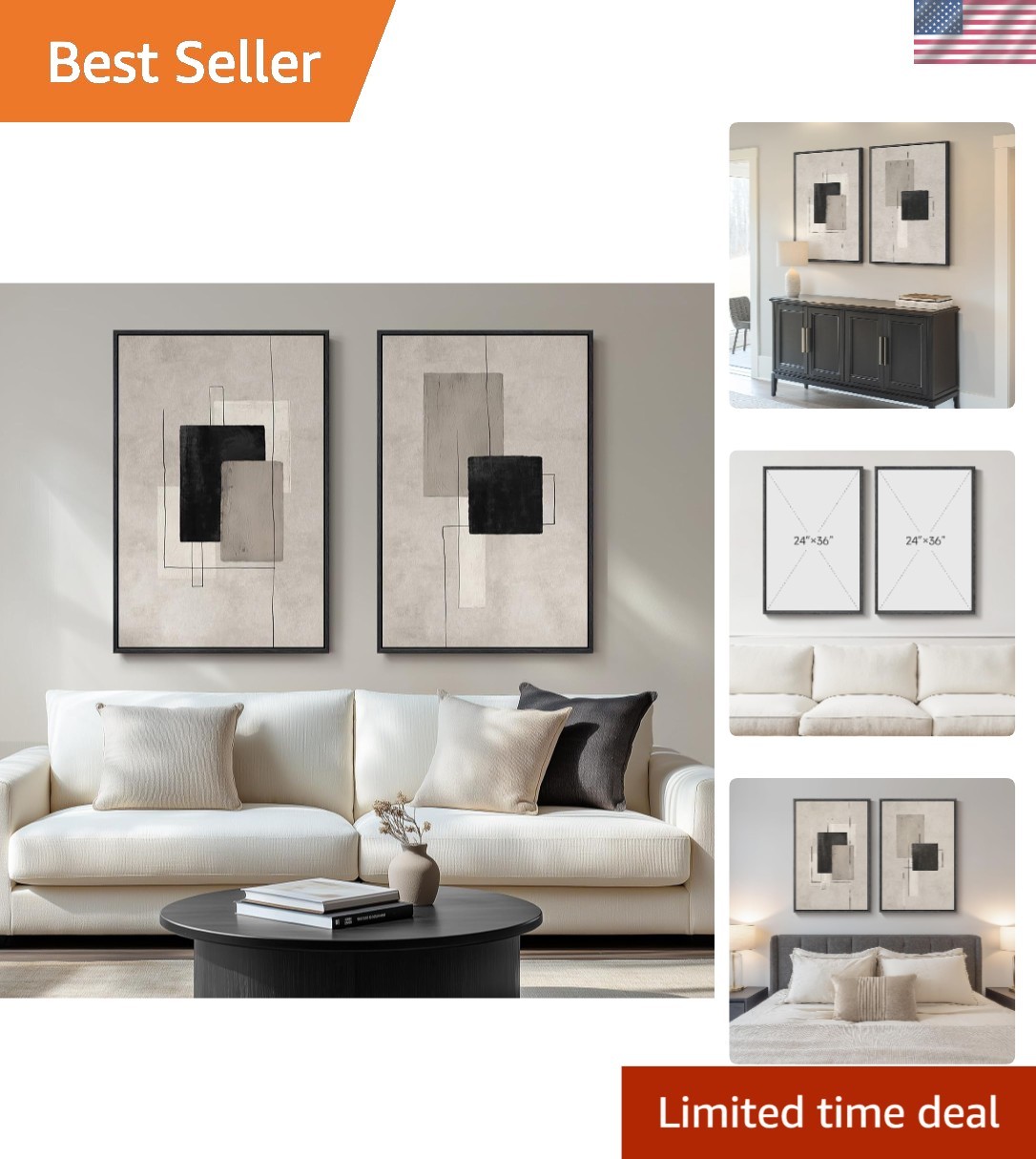 Contemporary 24×36 In Framed Abstract Art Set – Stunning Wall Decor for Any Room
