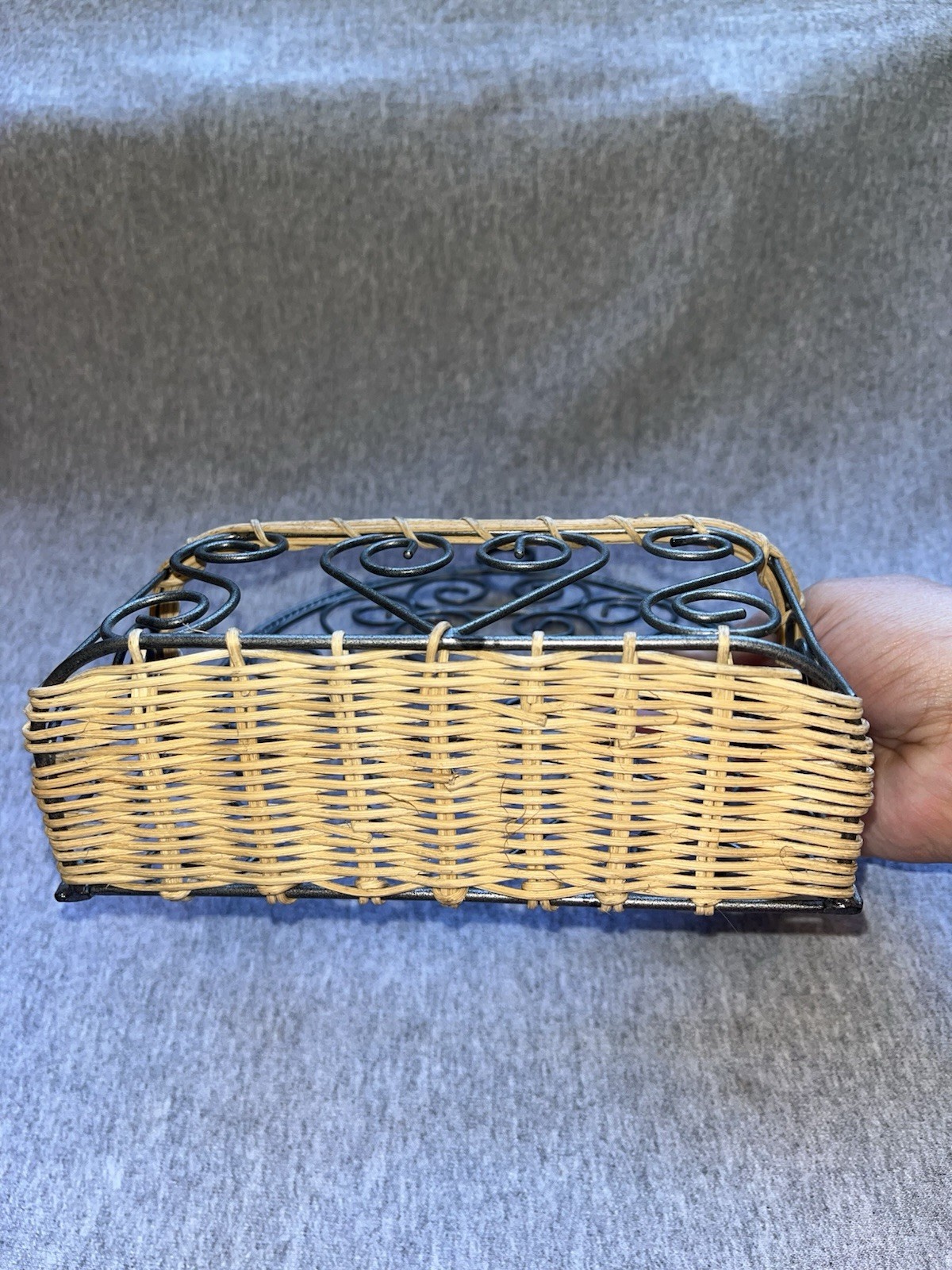 Southern Living at Home Acanthus Wall Basket Metal and Wicker Scroll Decor