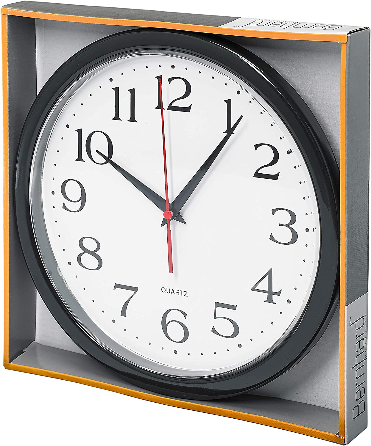 Black Wall Clock Silent Non Ticking 10 Inch Quality Quartz Battery Operated Roun