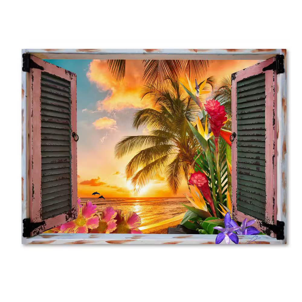 35 In. X 47 In. « Tropical Window to Paradise II » by Leo Kelly Printed Canvas Wal